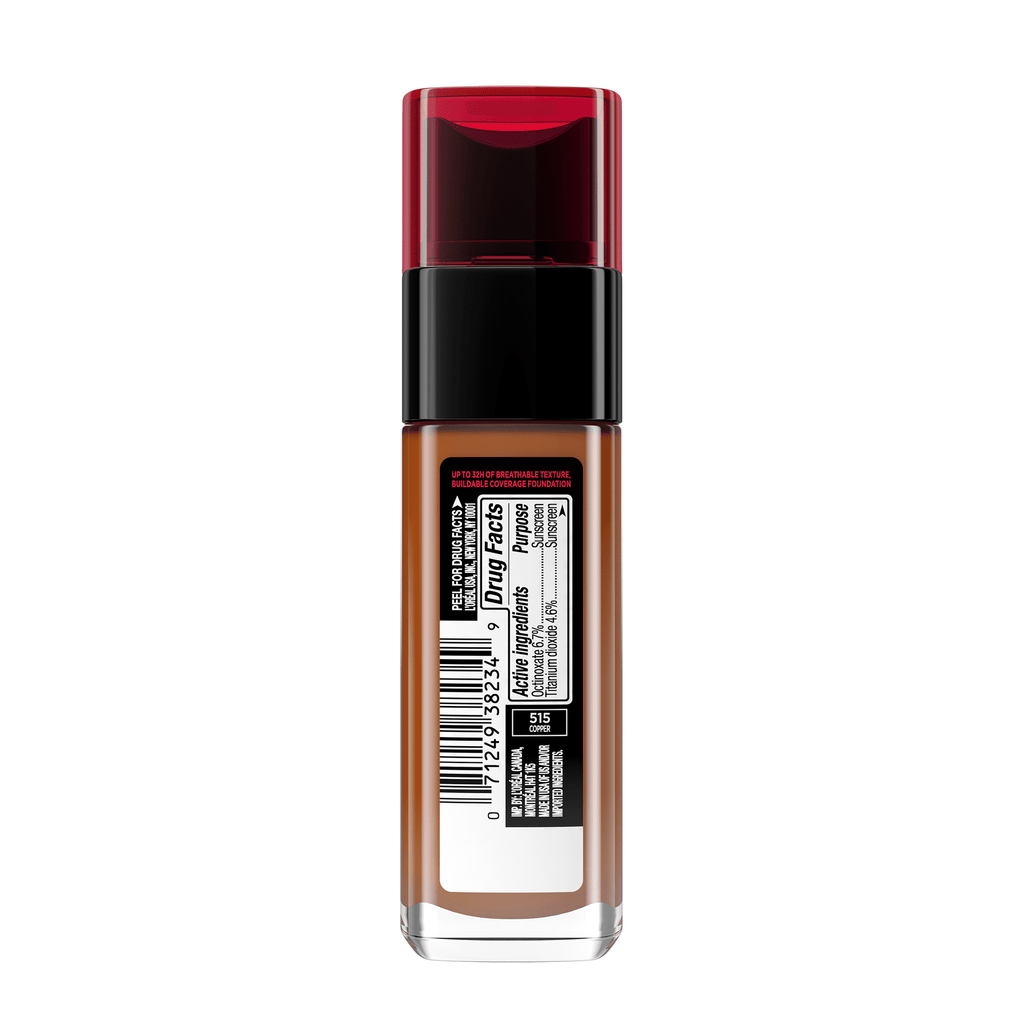 L'Oreal Paris Infallible Up to 32 HR Fresh Wear Liquid Foundation Makeup, 515 Copper, 1 fl oz