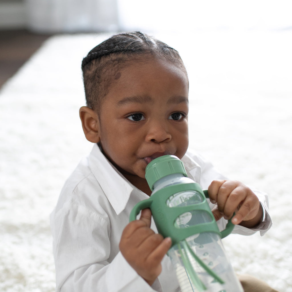Dr. Brown's Milestones 100% Silicone Baby Bottle Handles, Narrow, 4m+, Light Blue/Green/Gray, 3 Pack