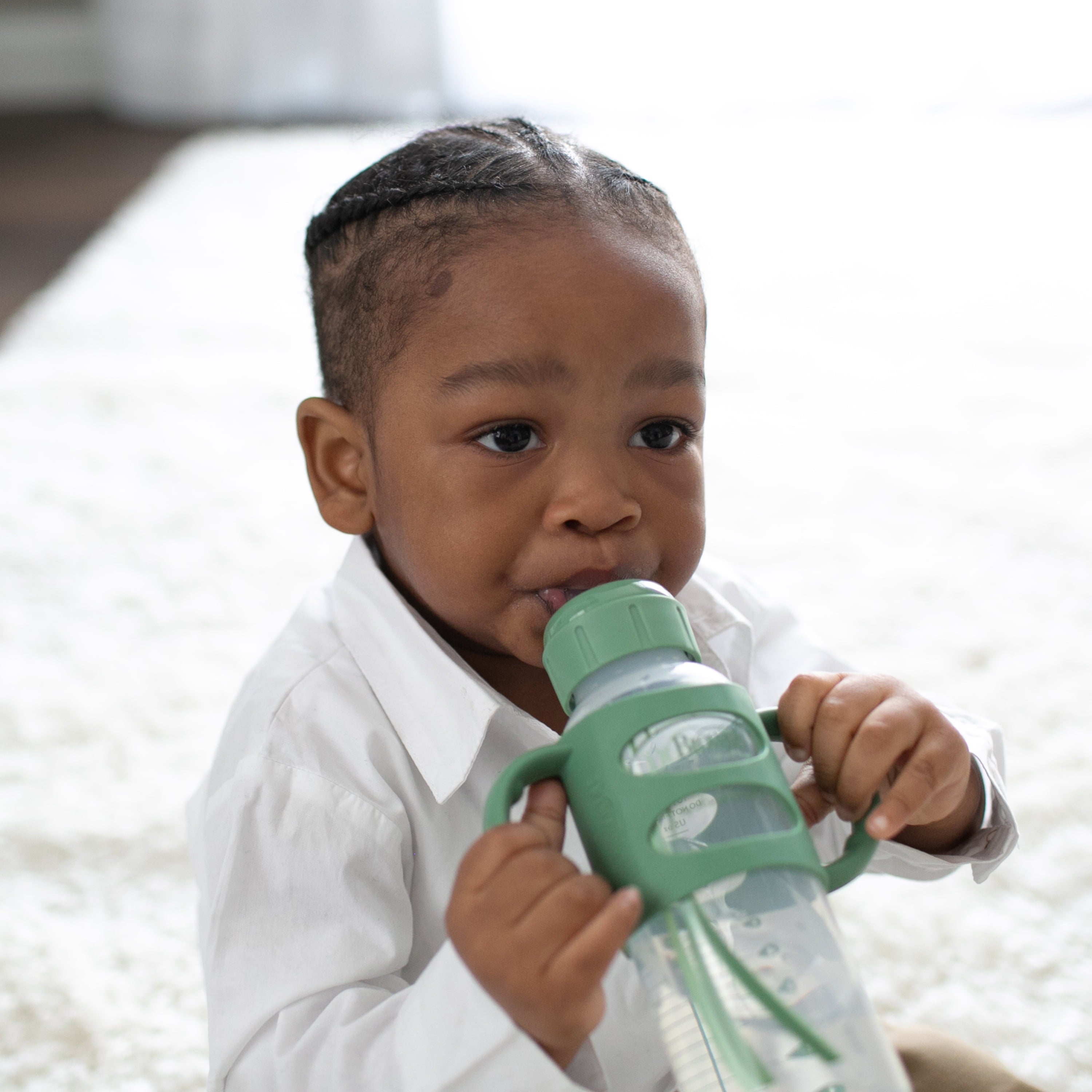 Dr. Brown's Milestones 100% Silicone Baby Bottle Handles, Narrow, 4m+, Light Blue/Green/Gray, 3 Pack