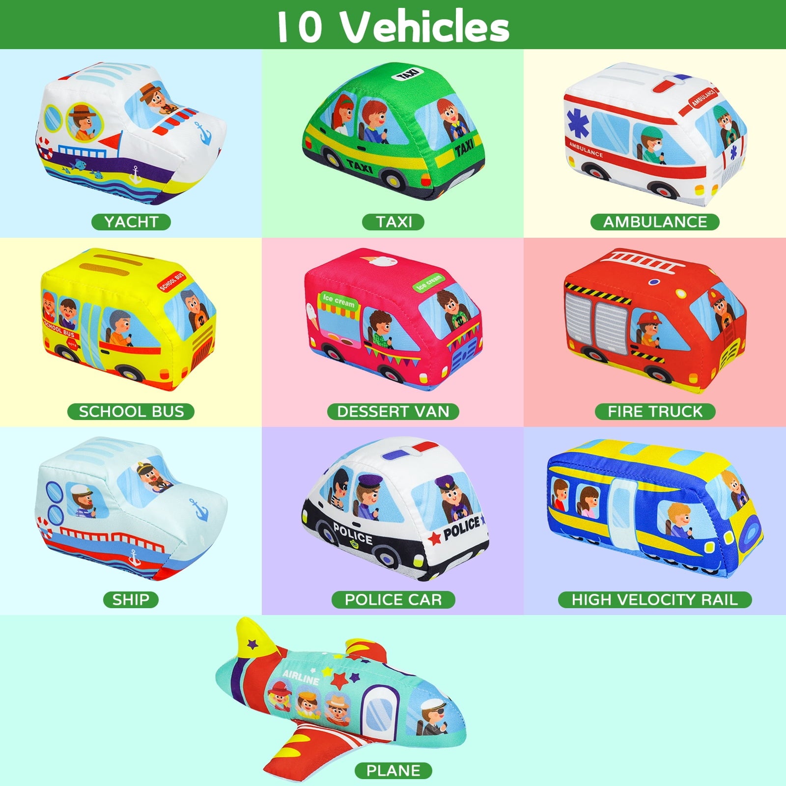 Dr.Rapeti Soft Toy Car Set for Baby Infant Toddler Kid 1 Play Mat 10 Soft Toy Cars 47x30inches Washable Gift