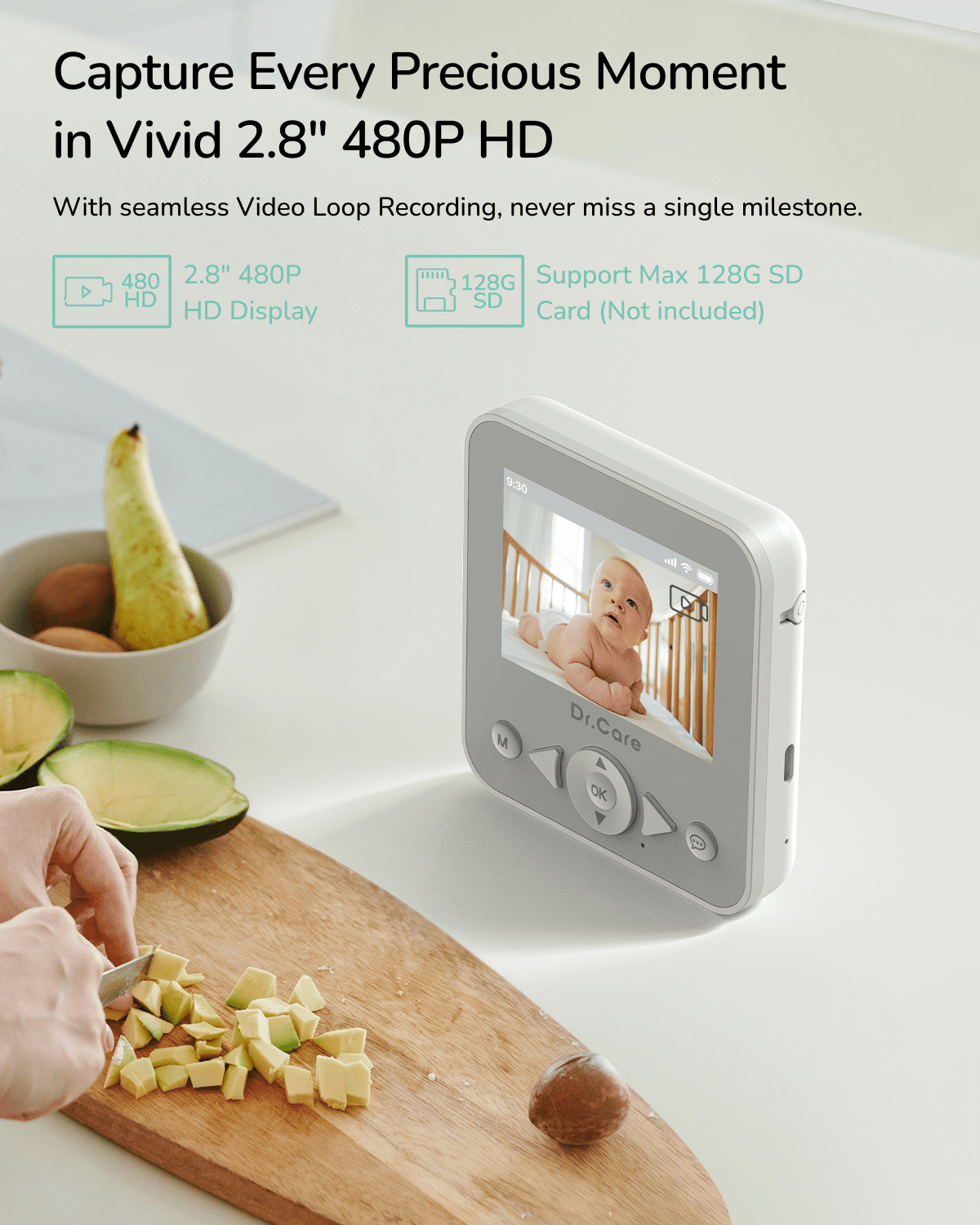 Dr.Care 2.8" HD Video Baby Monitor with 2 Camers, Night Vision, 2-Way Talk, Real Time, VOX , Temperature