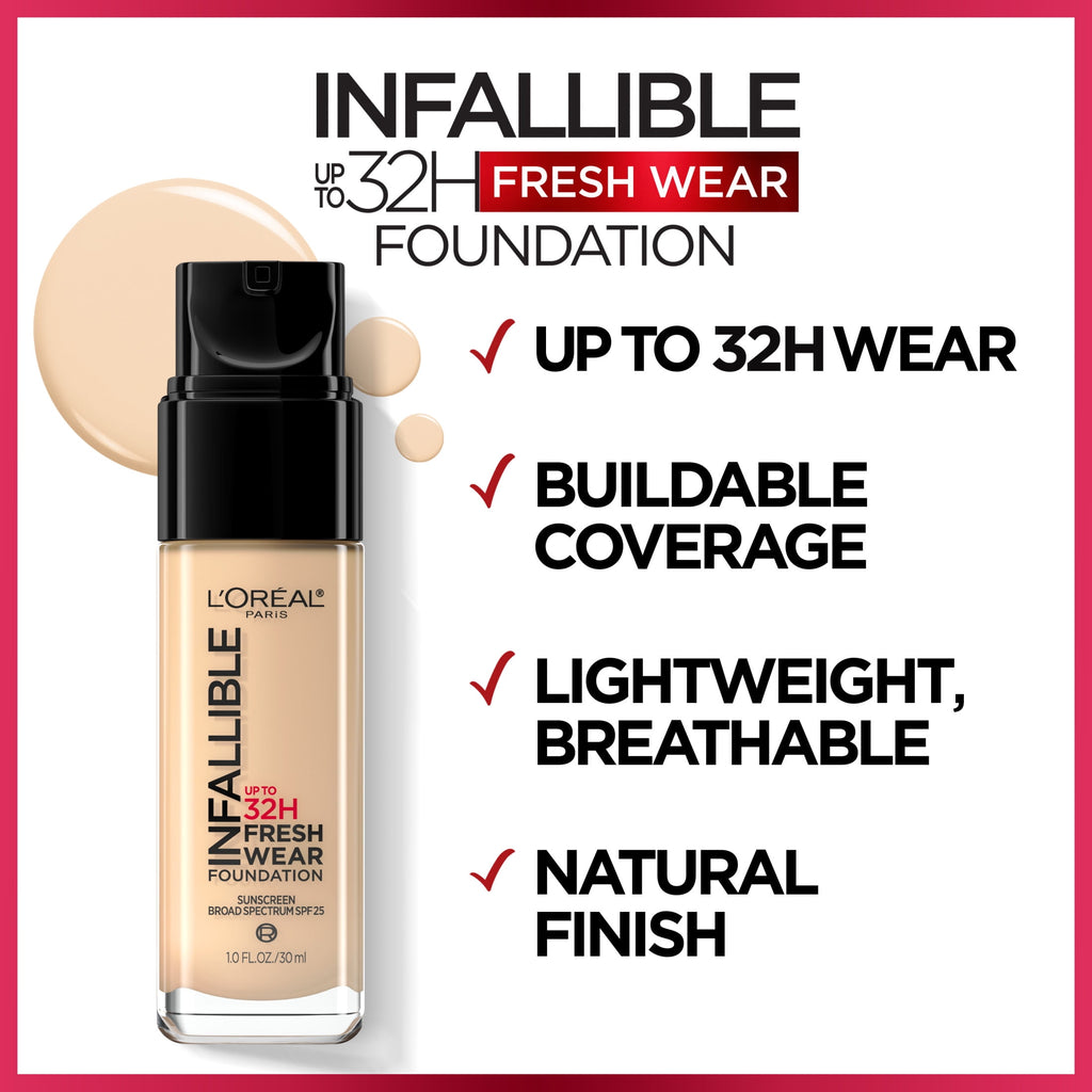 L'Oreal Paris Infallible Fresh Wear 32 Hr Liquid Foundation Makeup, 420 True Beige, 1 fl oz