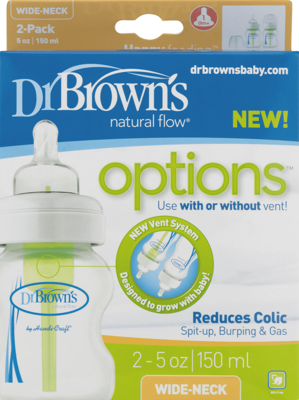Dr. Brown's Natural Flow Wide-Neck Baby Bottle - 5oz, 2ct