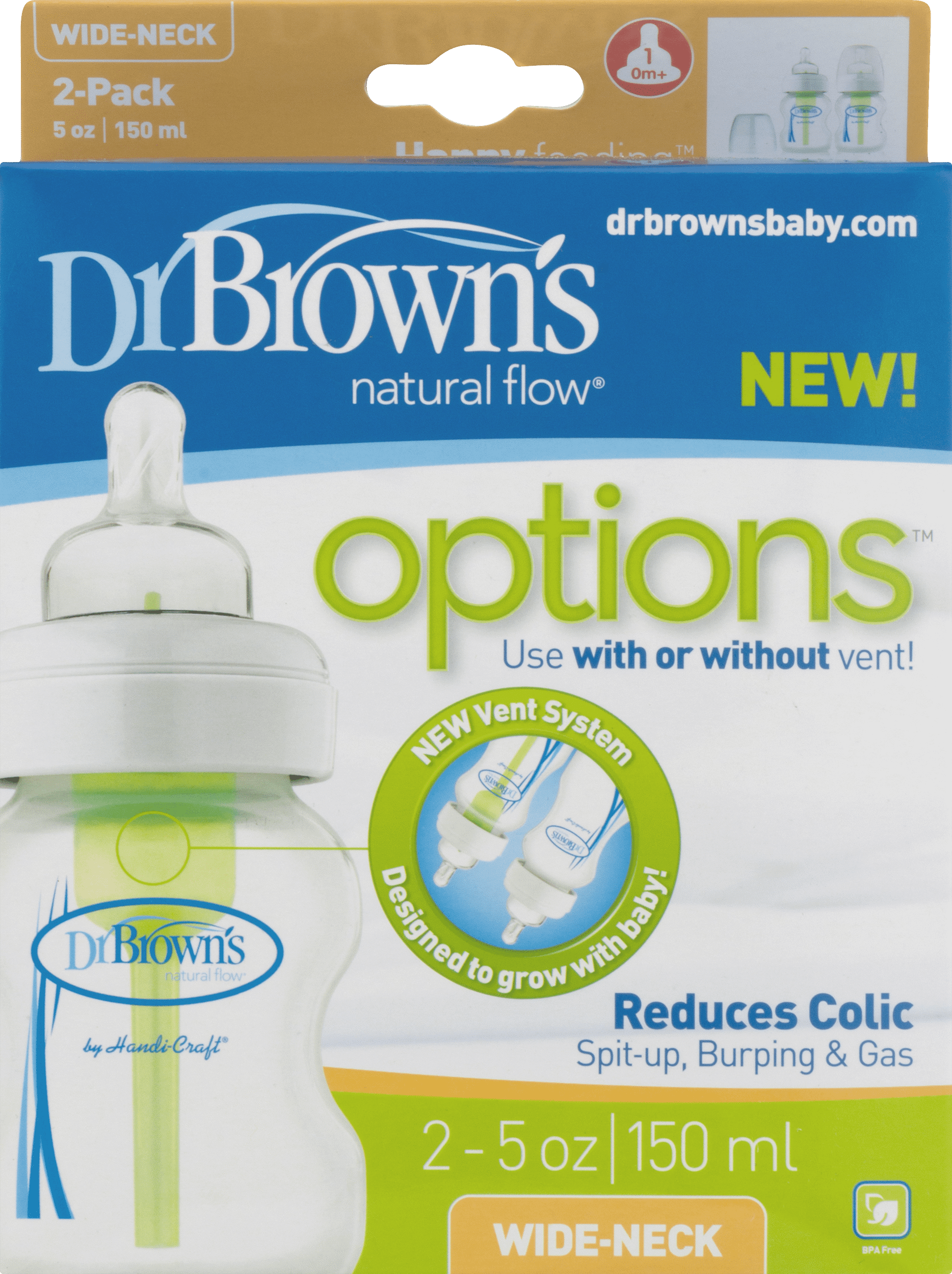 Dr. Brown's Natural Flow Wide-Neck Baby Bottle - 5oz, 2ct
