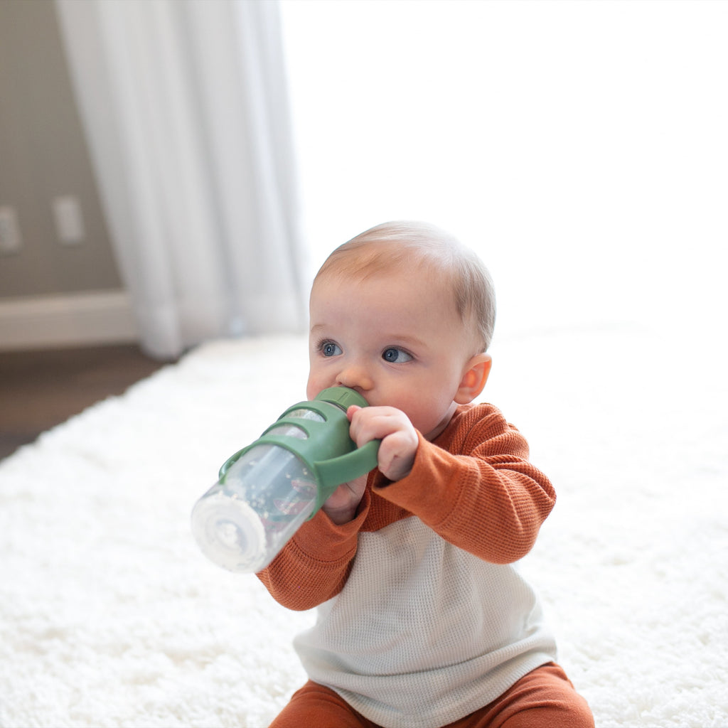 Dr. Brown's Milestones 100% Silicone Baby Bottle Handles, Narrow, 4m+, Light Blue/Green/Gray, 3 Pack