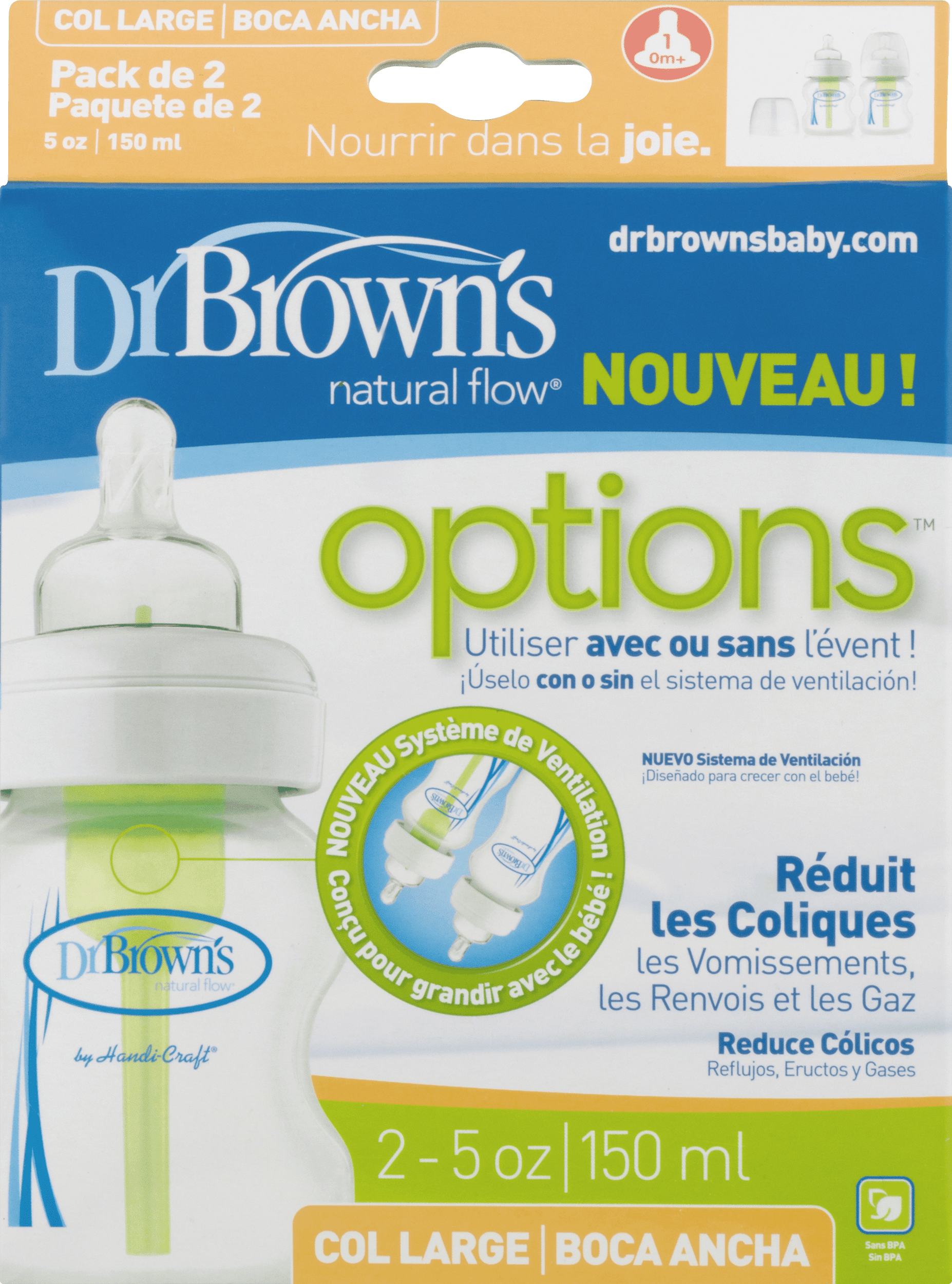 Dr. Brown's Natural Flow Wide-Neck Baby Bottle - 5oz, 2ct