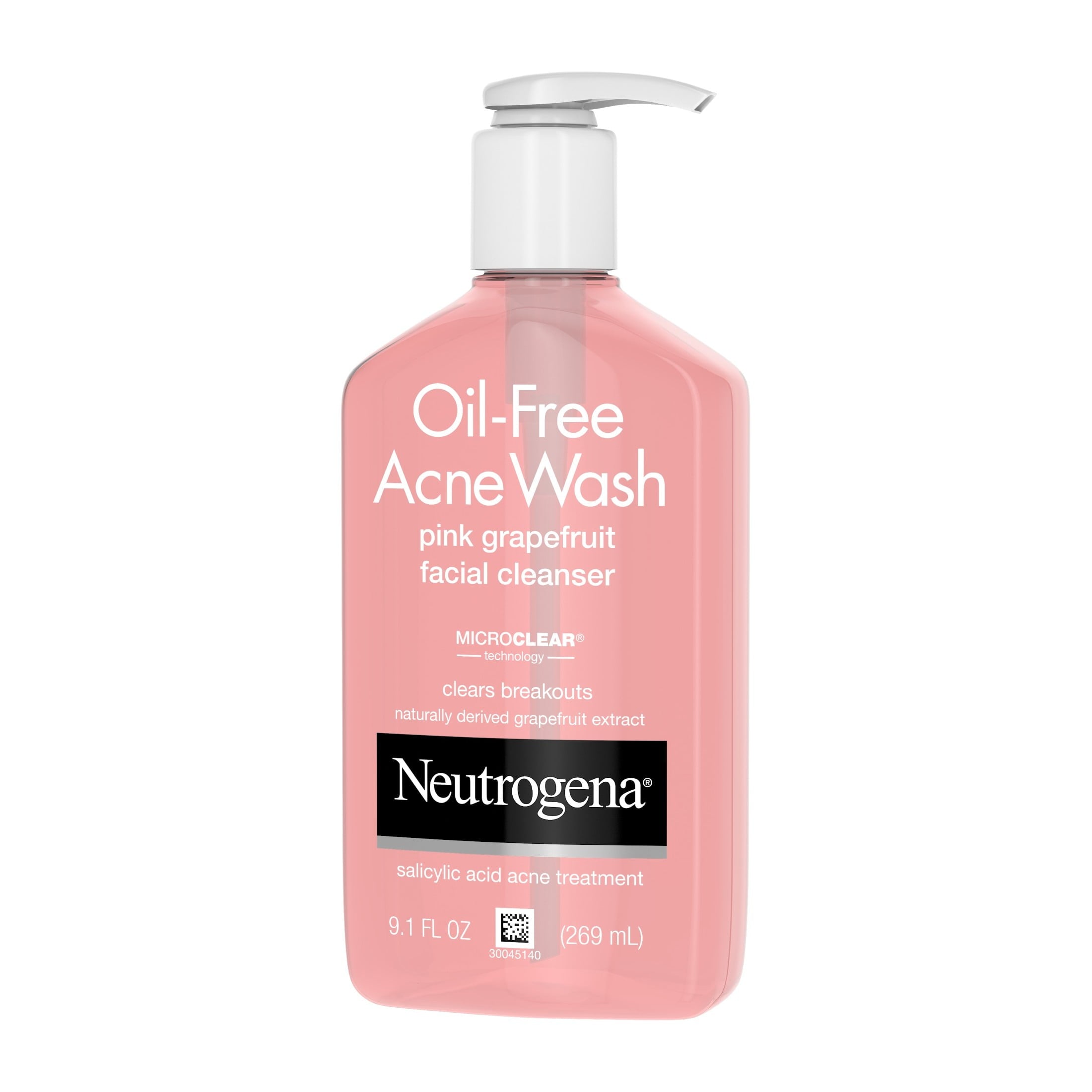 (2 pack) Neutrogena Oil-Free Pink Grapefruit Acne Face Wash, Salicylic Acid Facial Cleanser, 9.1 fl oz