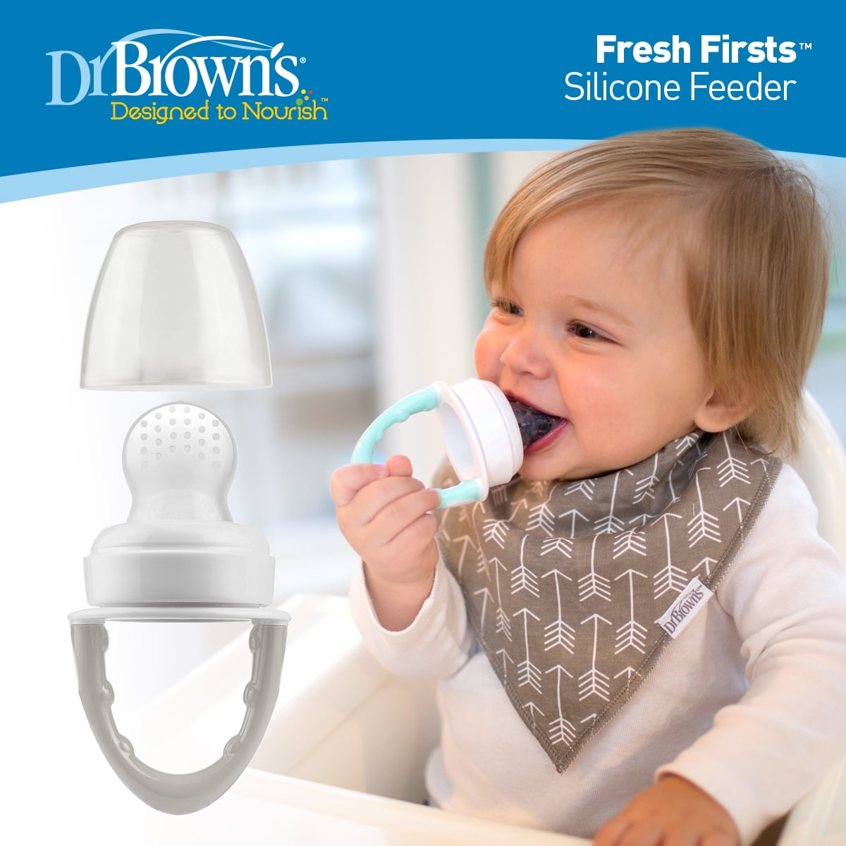 Dr. Brown's Designed to Nourish, Fresh Firsts Silicone Feeder for Soft Foods, Gray, BPA Free, 1 Pack