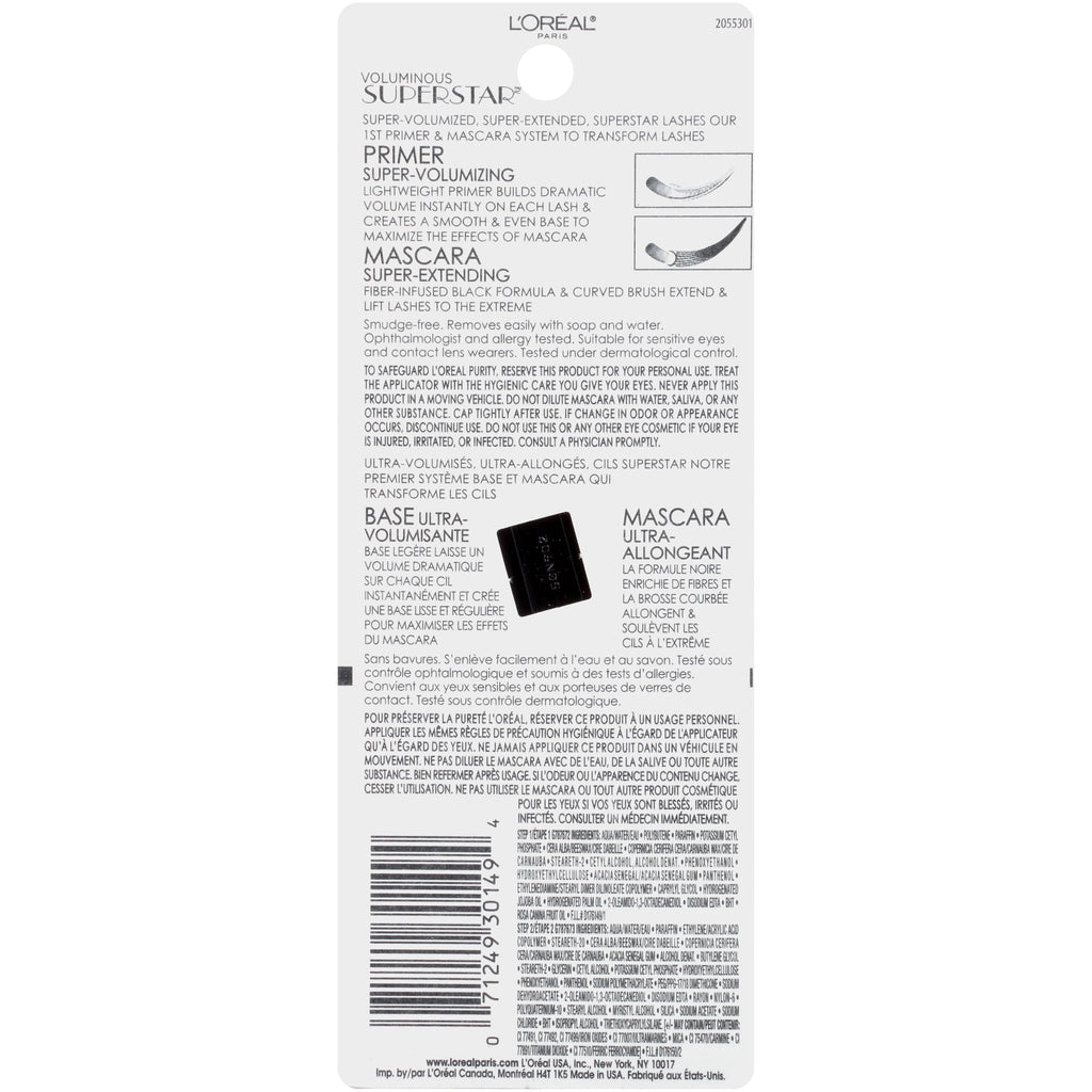 L'Oréal Paris Voluminous Superstar Washable Mascara, Blackest Black, 0.41 Fl Oz