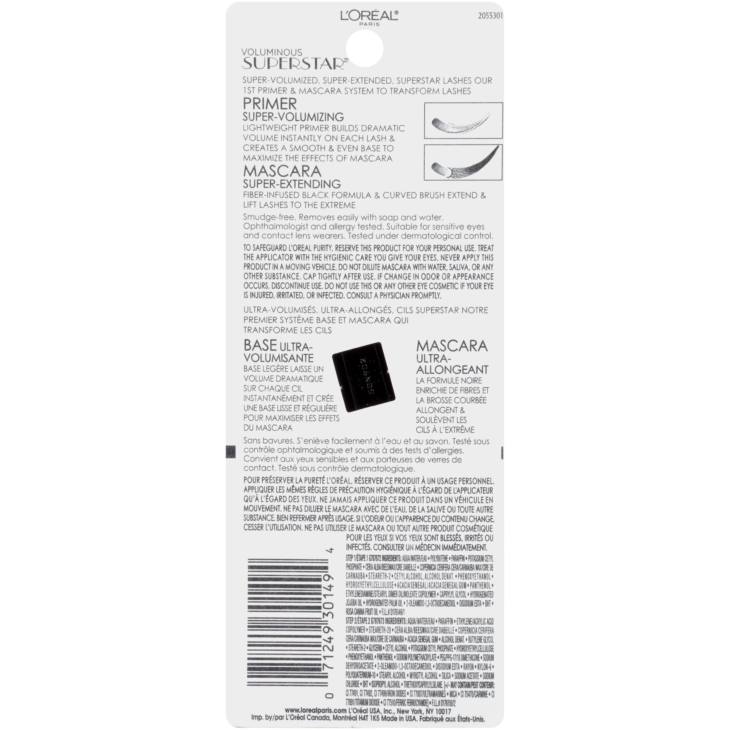 L'Oréal Paris Voluminous Superstar Washable Mascara, Blackest Black, 0.41 Fl Oz