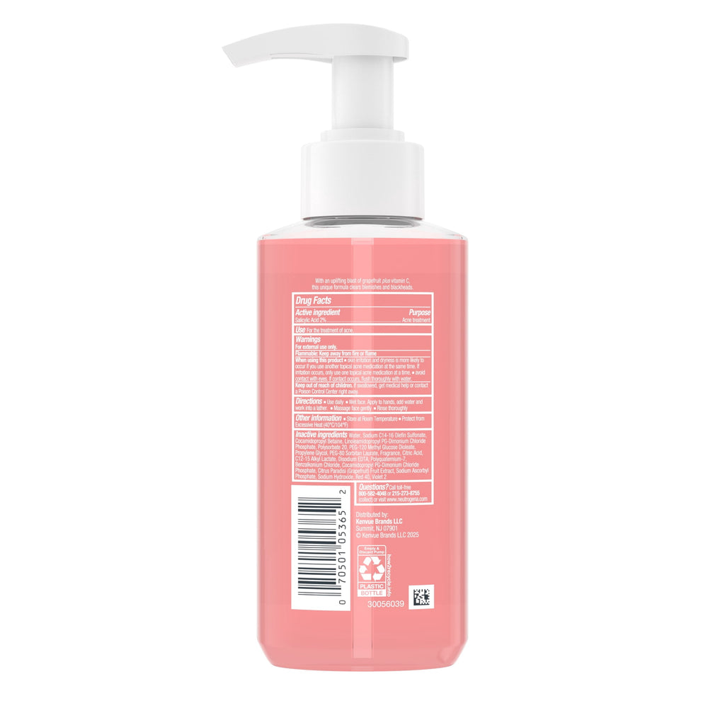 Neutrogena Oil-Free Pink Grapefruit Acne Face Wash, Vitamin C & Salicylic Acid Cleanser, Daily Acne Treatment For Face, Blemish & Blackhead Clearing Facial Cleanser, 6 fl. oz