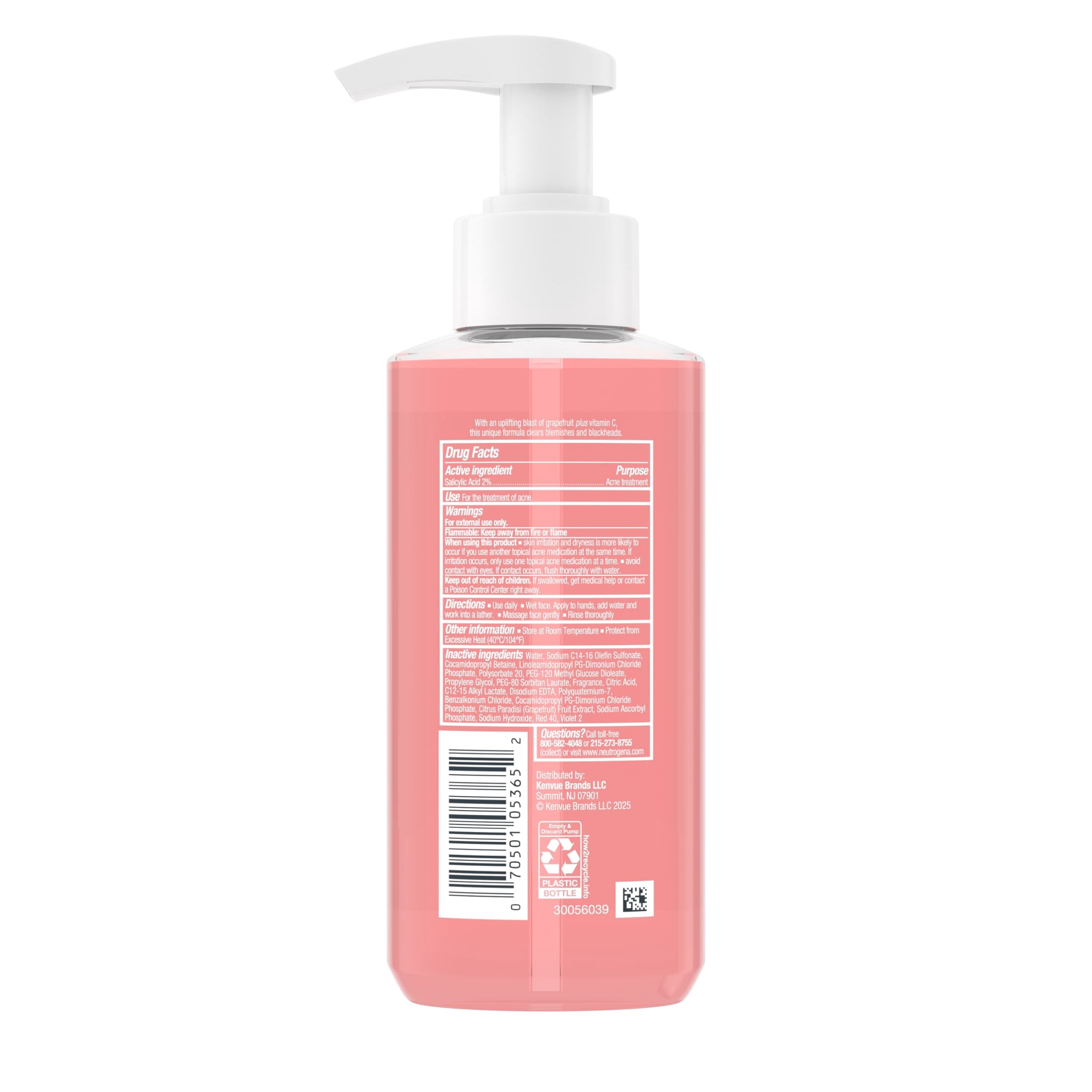 Neutrogena Oil-Free Pink Grapefruit Acne Face Wash, Vitamin C & Salicylic Acid Cleanser, Daily Acne Treatment For Face, Blemish & Blackhead Clearing Facial Cleanser, 6 fl. oz