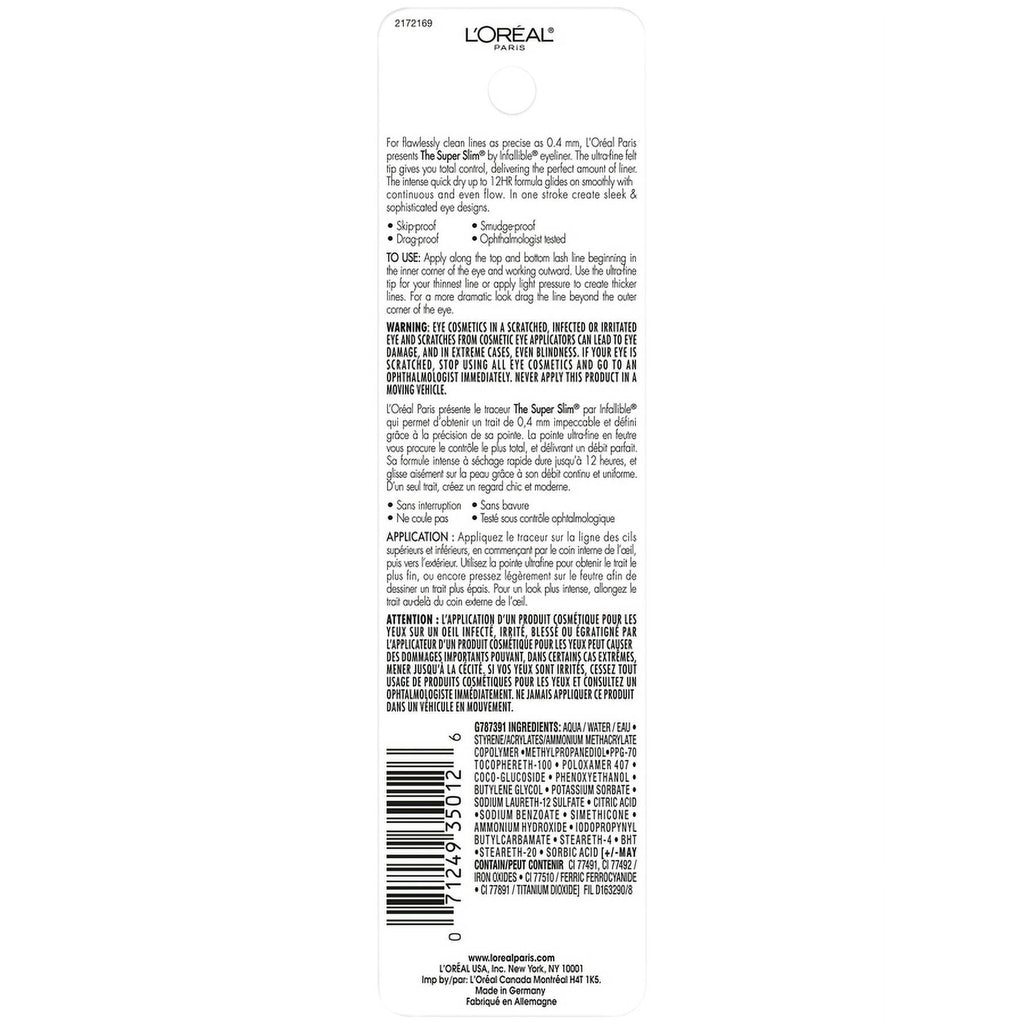 L'Oreal Paris Infallible Super Slim Long-Lasting Liquid Eyeliner, Gray