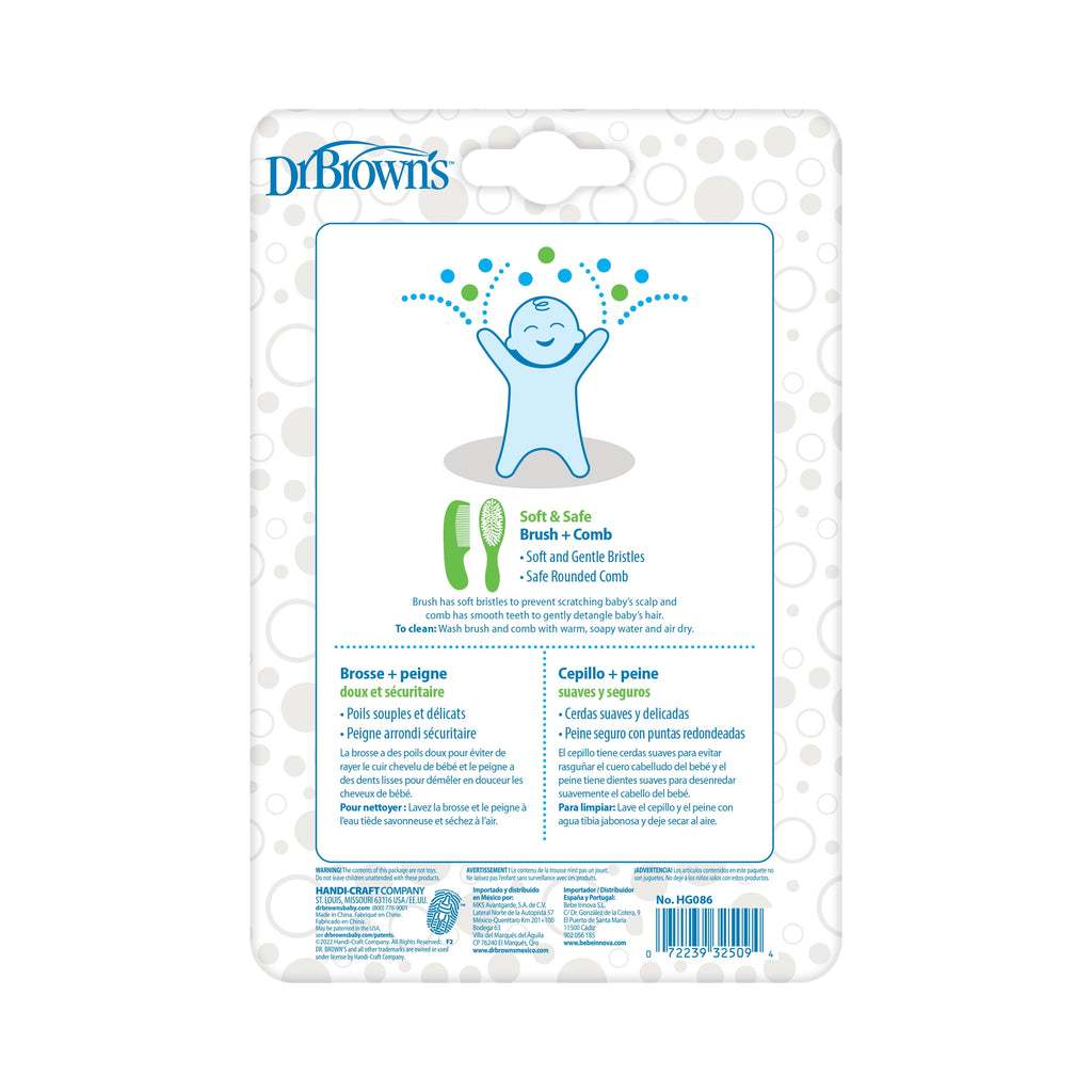 Dr. Brown's Healthy Baby Essential Care, Soft & Safe, Baby Brush Plus Comb for Infants & Toddlers