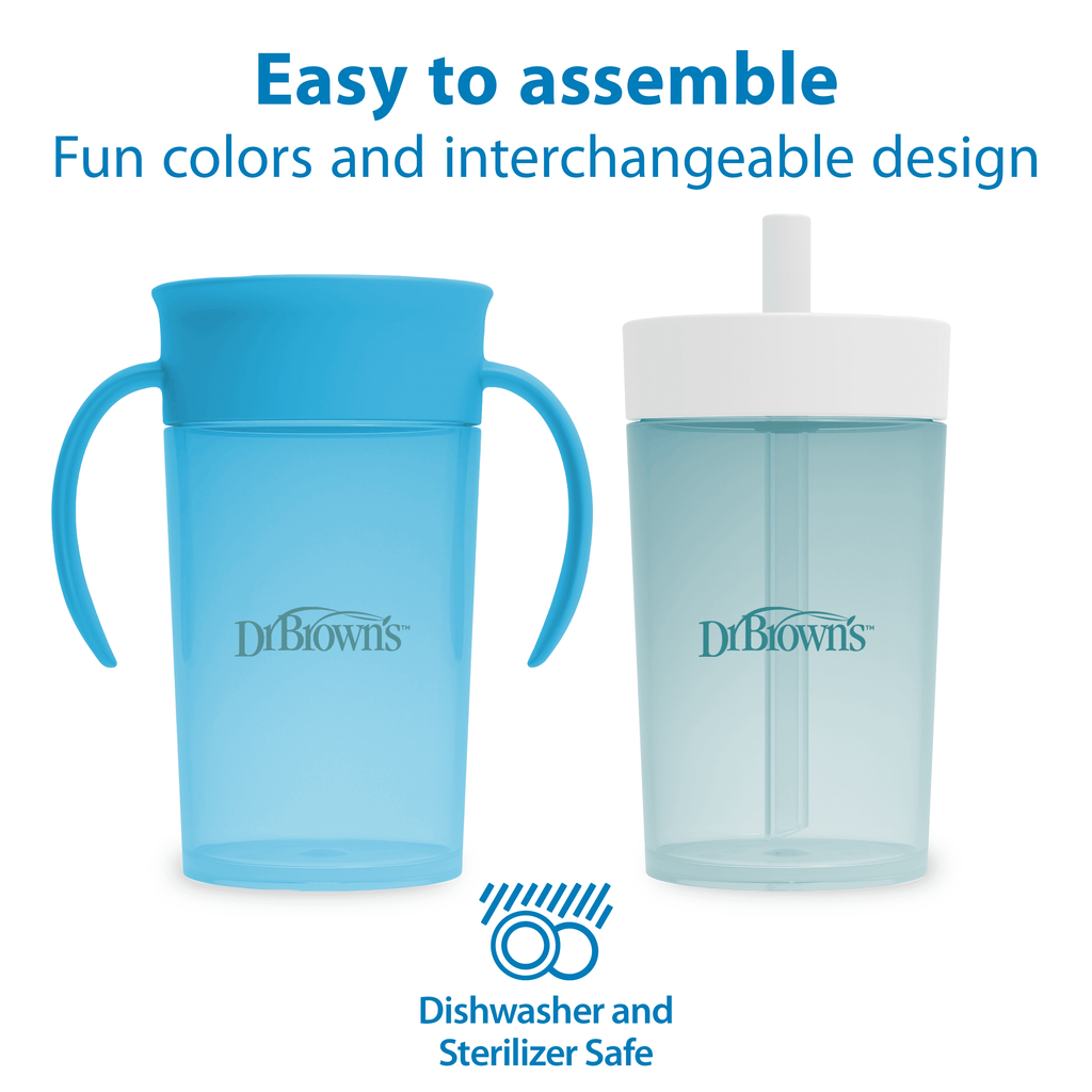 Dr. Brown's Milestones Straw to 360 Convertible Training Cups, Ocean Blue, 2-Pack