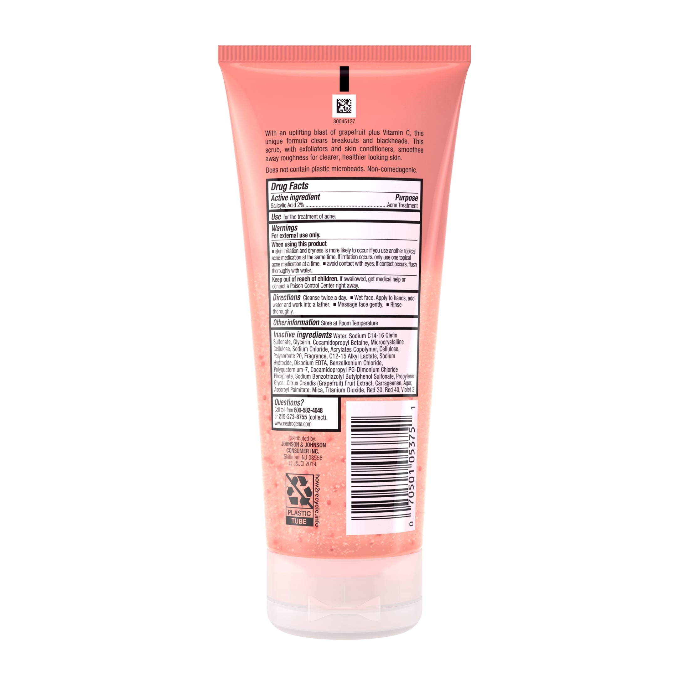 Neutrogena Oil-Free Pink Grapefruit Face Scrub, Salicylic Acid Acne Face Wash, 6.7 fl oz