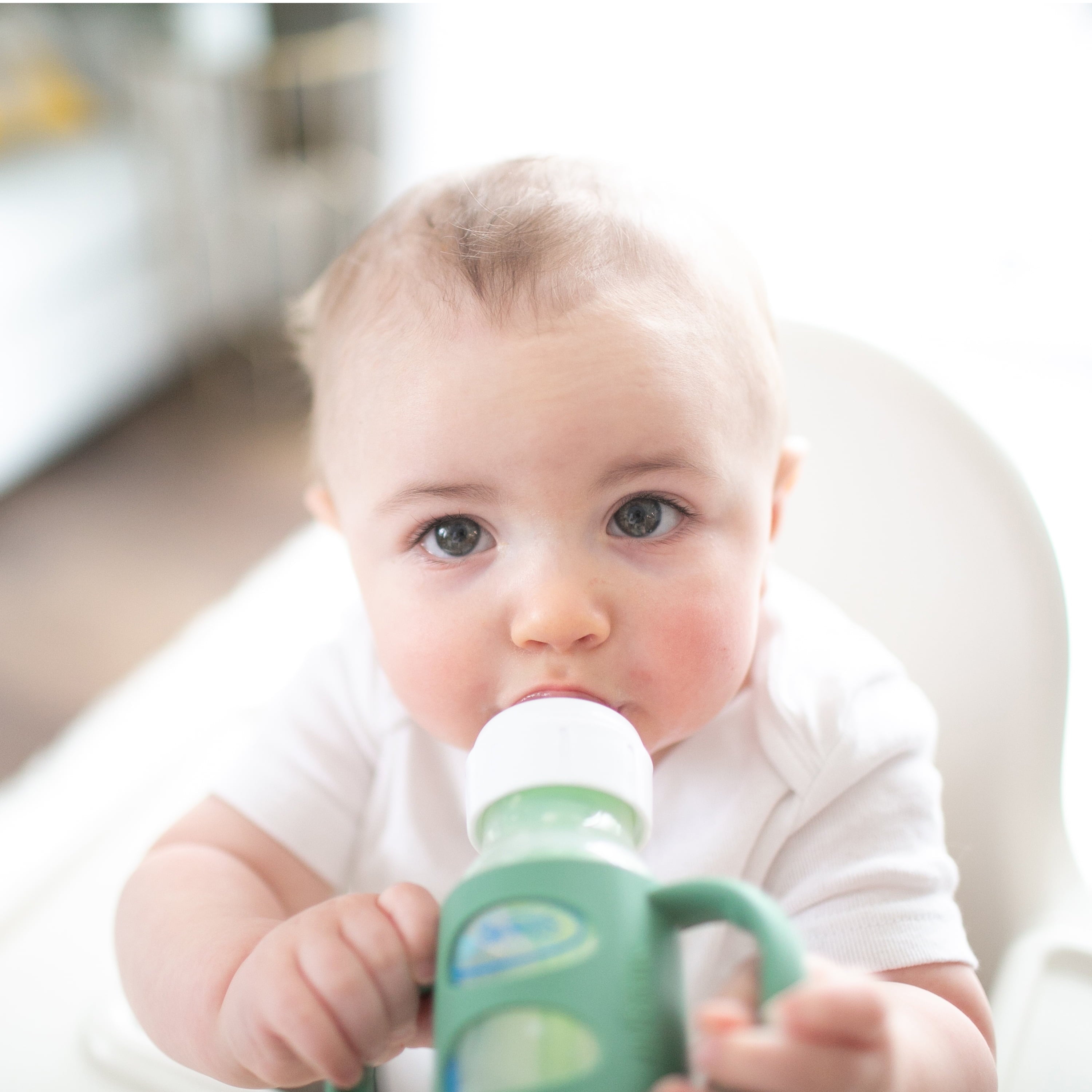 Dr. Brown's Milestones 100% Silicone Baby Bottle Handles, Narrow, 4m+, Light Blue/Green/Gray, 3 Pack