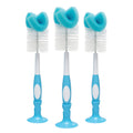 Dr. Brown's Baby Bottle Brush with Suction Cup Stand, Sponge, Scrubber & Nipple Cleaner Blue, 3 Pack