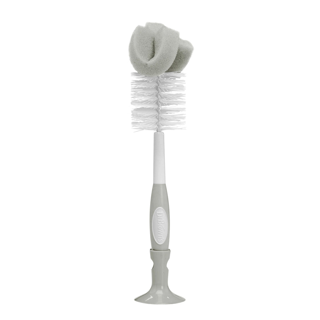 Dr. Brown's Baby Bottle Brush with Suction Cup Stand, Sponge, Scrubber and Nipple Cleaner Gray, 1 Pack