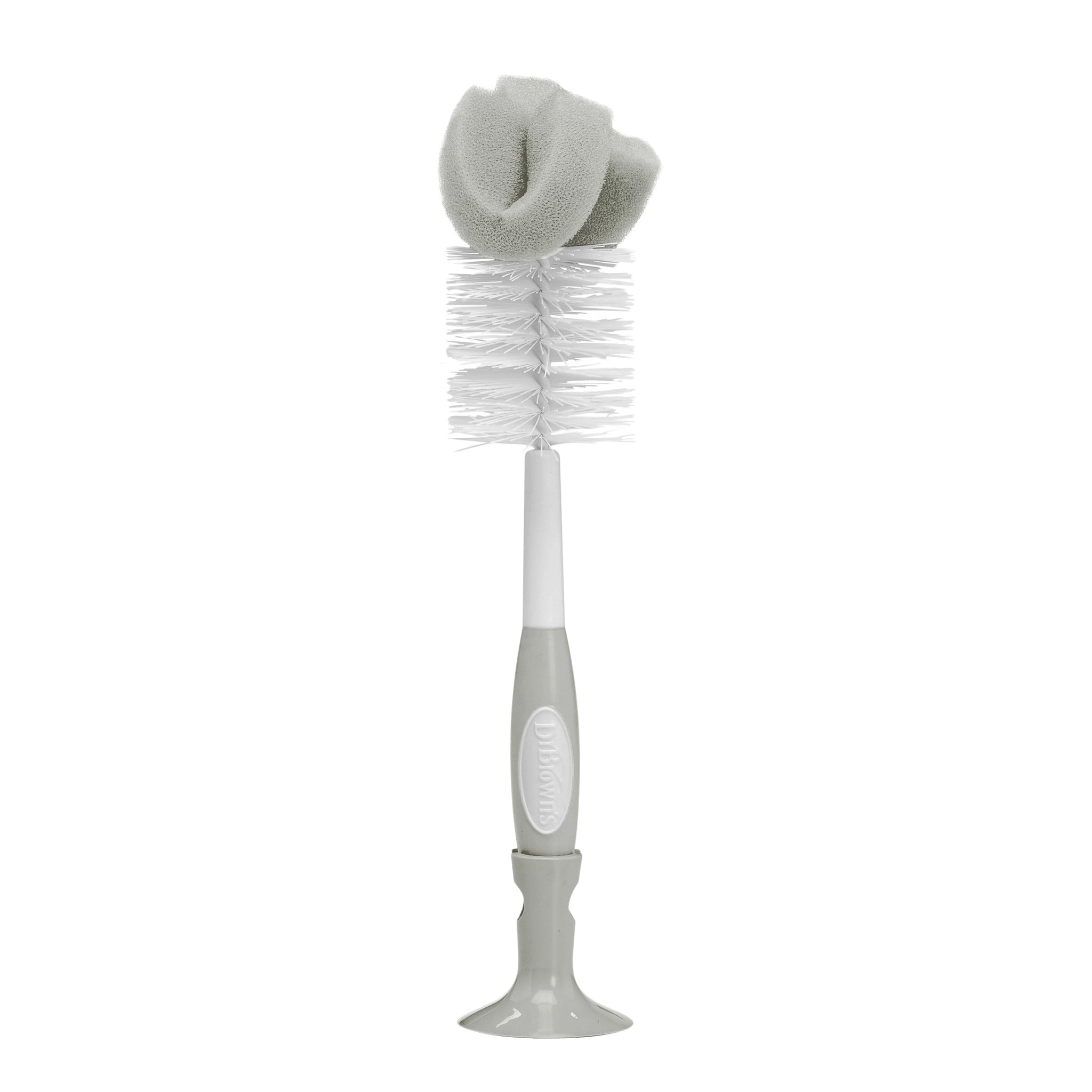 Dr. Brown's Baby Bottle Brush with Suction Cup Stand, Sponge, Scrubber and Nipple Cleaner Gray, 1 Pack