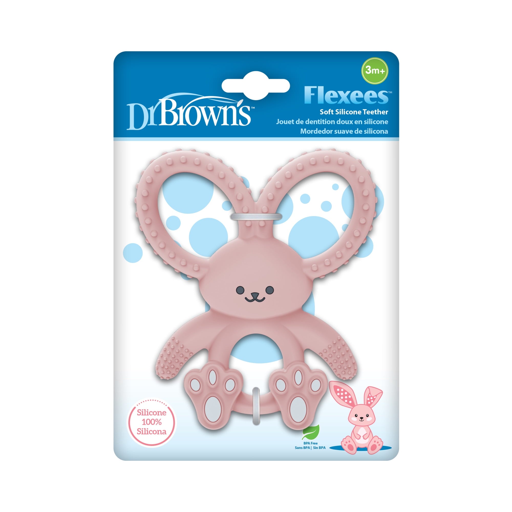 Dr. Brown's Flexees Baby Teether, Pink Bunny, 100% Silicone, Infant-Toddler, 1-Pack