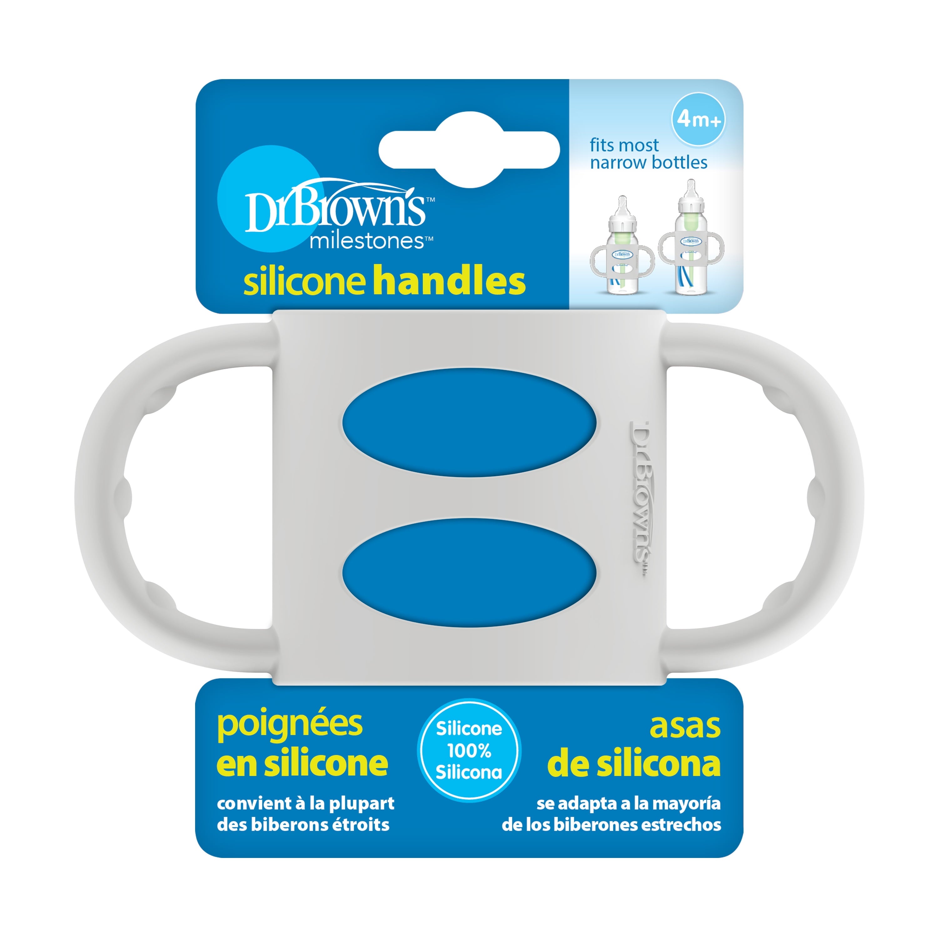 Dr. Brown's Milestones 100% Silicone Narrow Baby Bottle Handle Removable Easy-Grip, Gray 4m+, 1 Pack