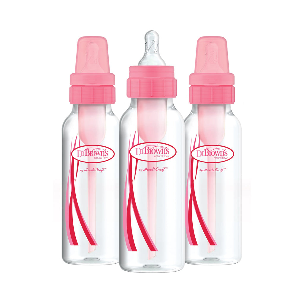 Dr. Brown's Natural Flow Anti-Colic Baby Bottles -Pink - 8oz - 3-Pack