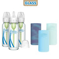 Dr. Brown's Natural Flow Anti-Colic Options+ Narrow Glass Baby Bottle, 8oz, Blue/Glow Sleeves, 3 Pack