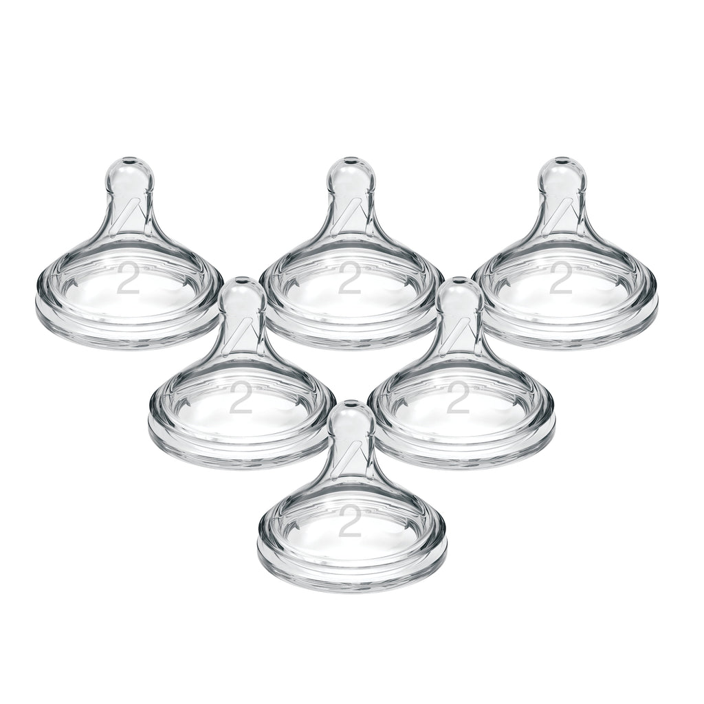 Dr. Brown's Natural Flow Level 2, Wide-Neck Baby Bottle Nipple, Medium Flow, 3m+, 100% Silicone, 6 Pack