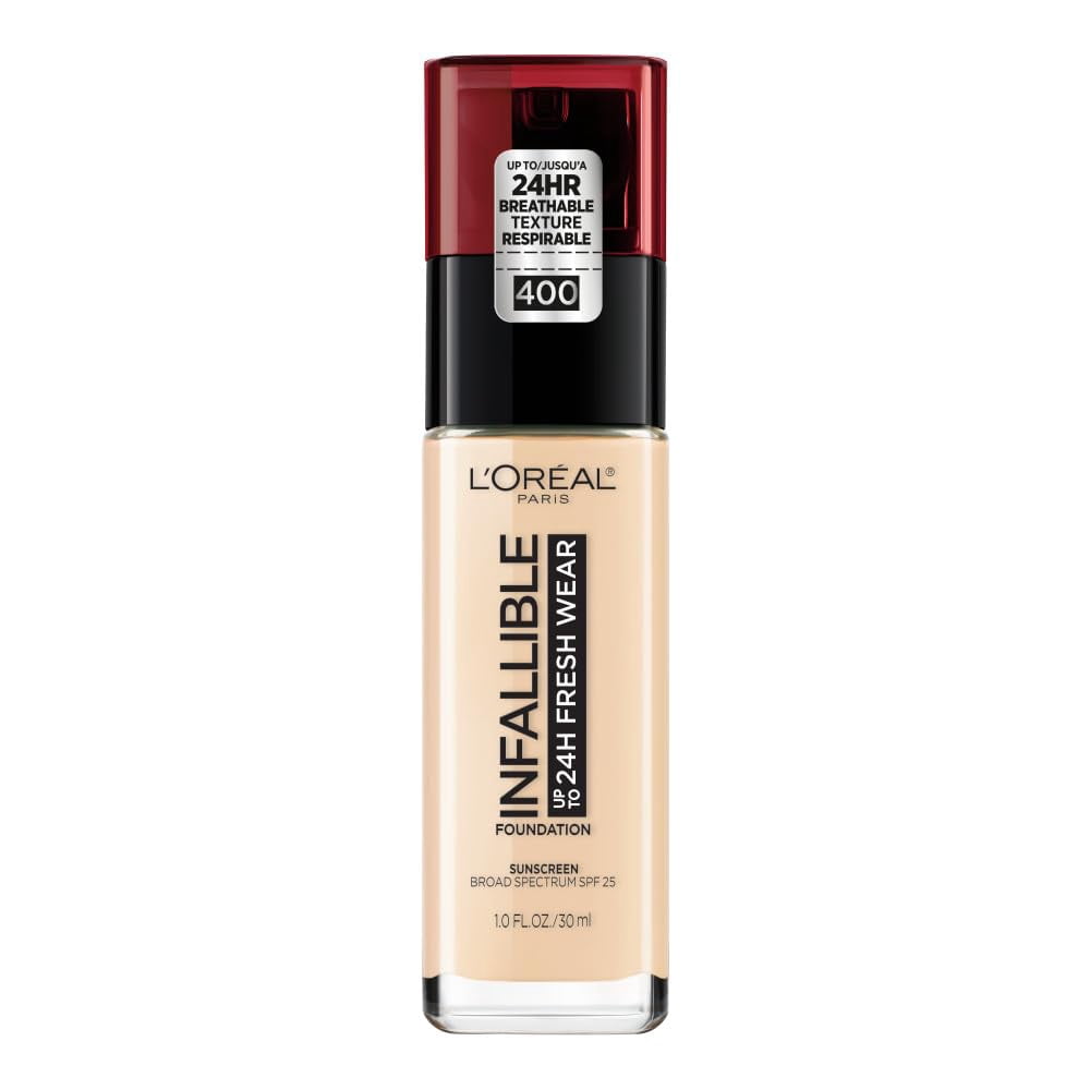 L'Oreal Paris Infallible Fresh Wear 24 Hr Liquid Foundation Makeup, 400 Pearl, 1 oz