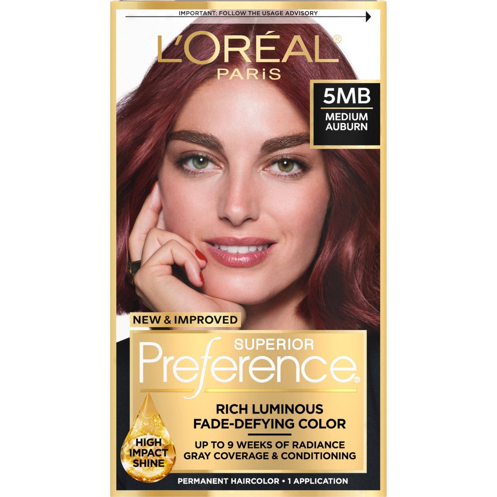 L'Oreal Paris Superior Preference Fade-Defying Permanent Hair Color, 5MB Medium Auburn, 1 kit