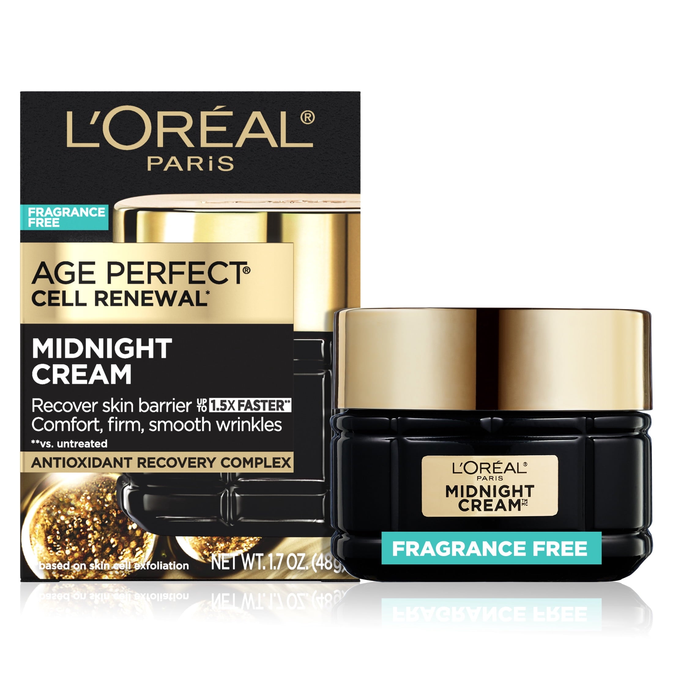 L'Oreal Paris Age Perfect Anti-Aging Midnight Face Cream, Fragrance-Free Face Moisturizer with Antioxidant Recovery Complex to Reduce Wrinkles and Firm Skin, 1.7oz