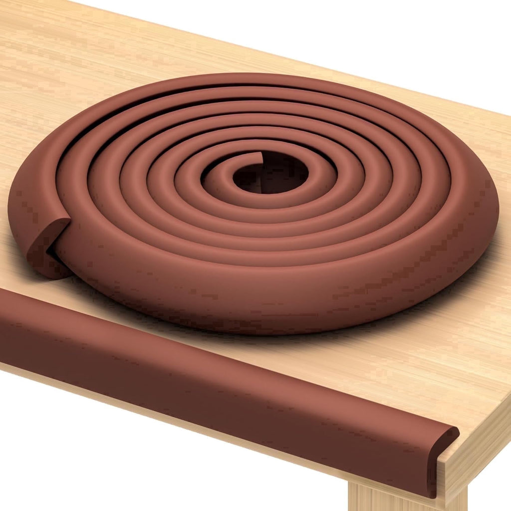 Komfortology Baby Edge Protector, 12 ft Brown Foam Corner Guard with 3M Adhesive Tape for Tables, Desks and Wall Corners