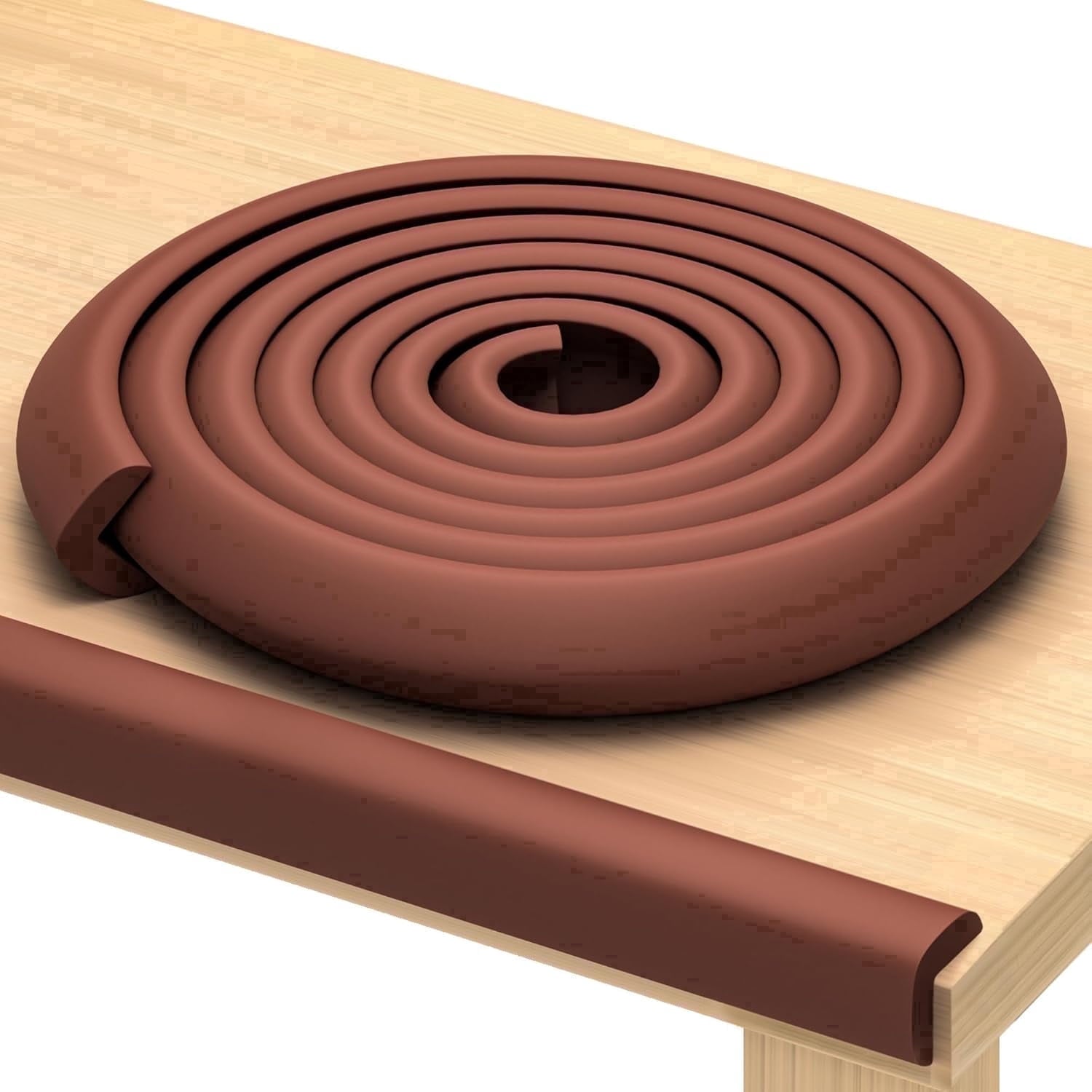 Komfortology Baby Edge Protector, 12 ft Brown Foam Corner Guard with 3M Adhesive Tape for Tables, Desks and Wall Corners