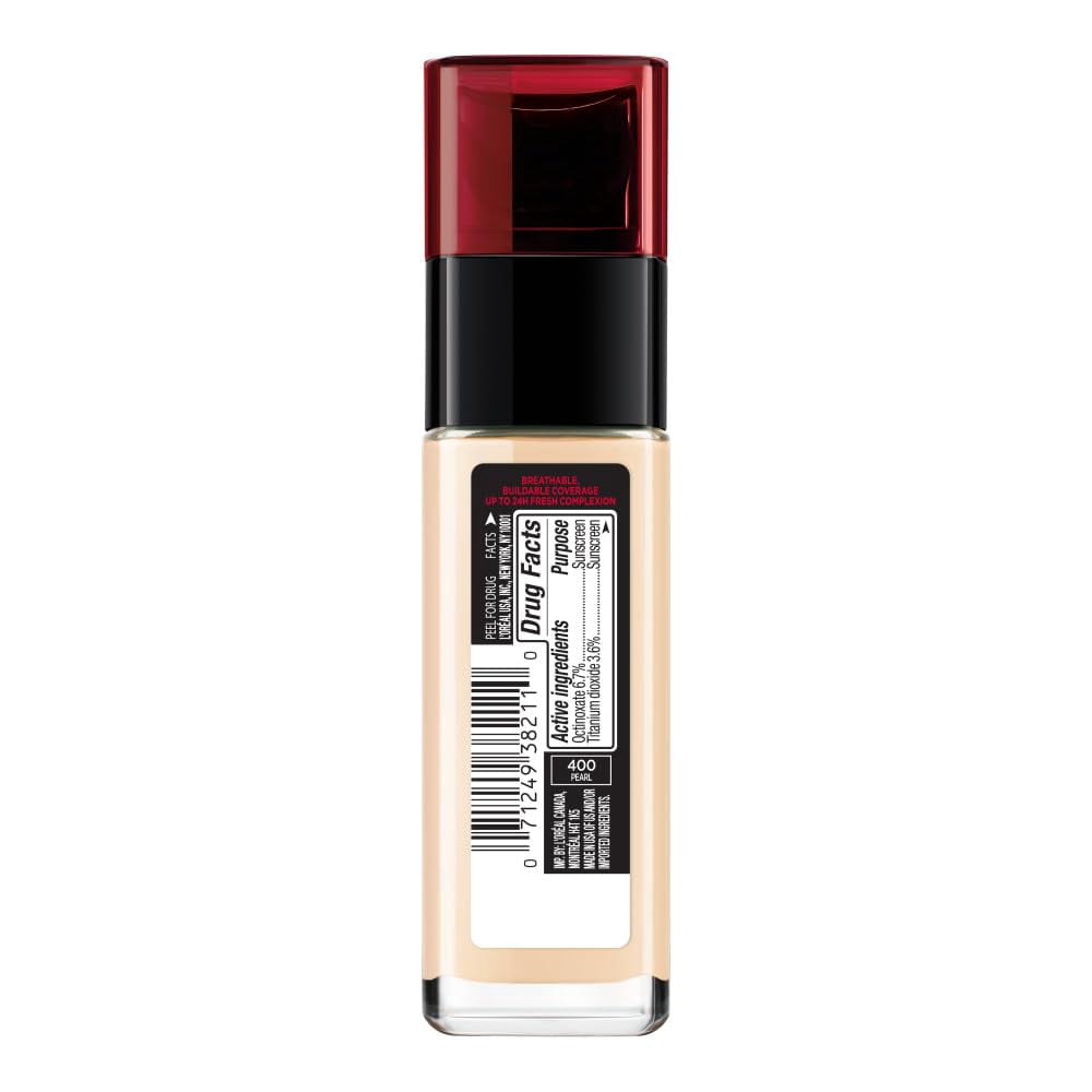 L'Oreal Paris Infallible Fresh Wear 24 Hr Liquid Foundation Makeup, 400 Pearl, 1 oz
