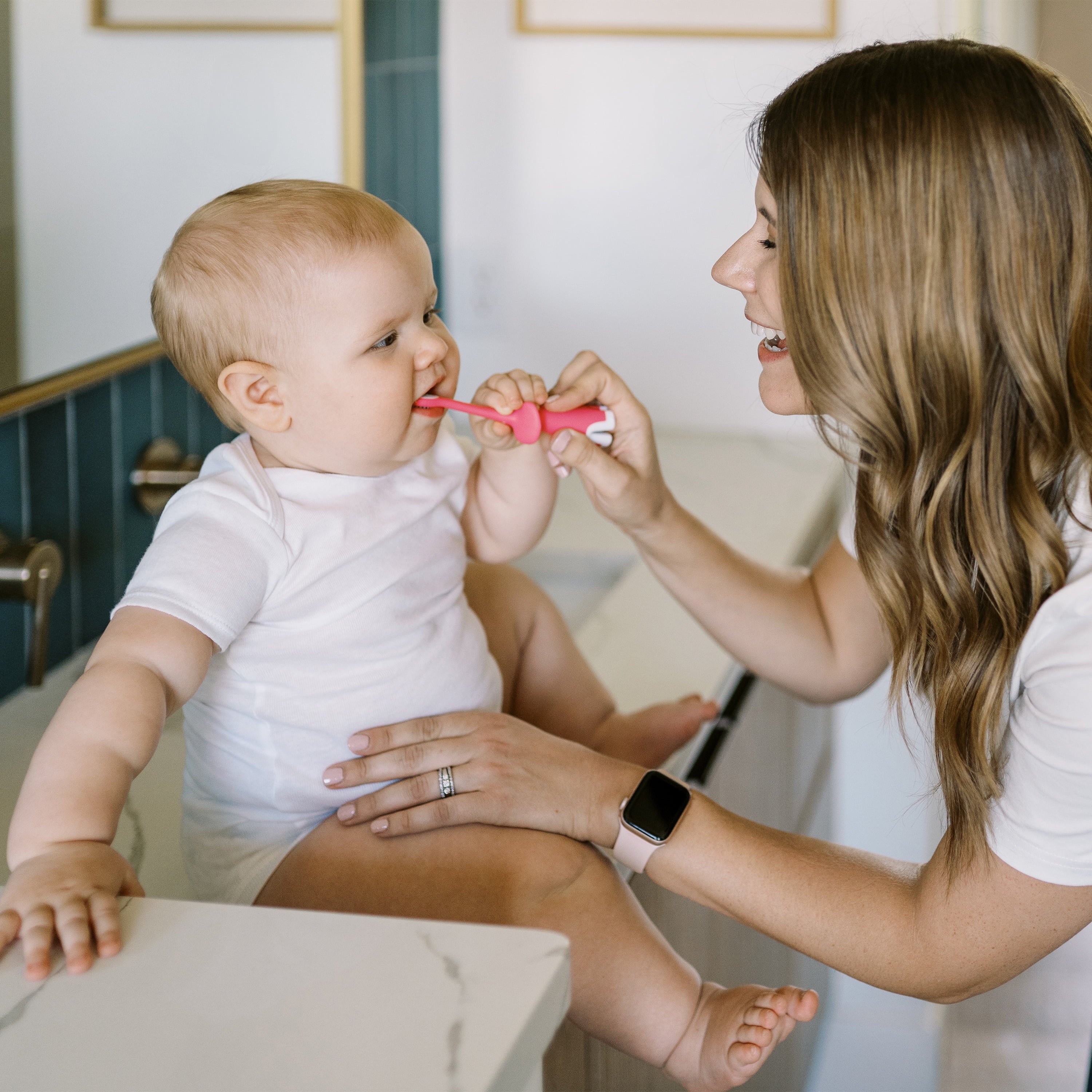 Dr. Brown's Infant to Toddler Training Toothbrush, Pink Elephant + Apple Pear Baby Toothpaste, 0-3Y