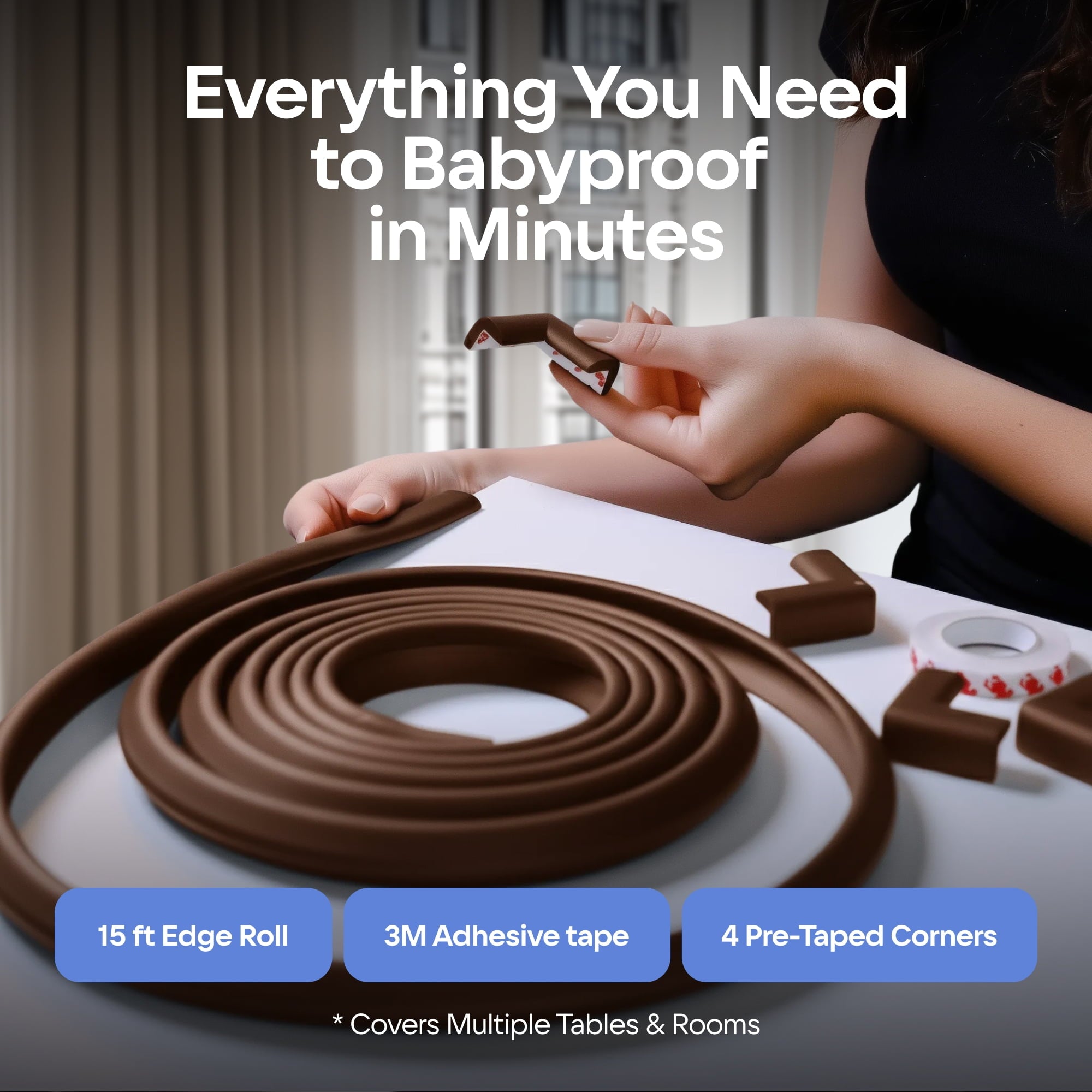 Komfortology Brown Foam Furniture Edge and Corner Guard Set, 16.2 ft