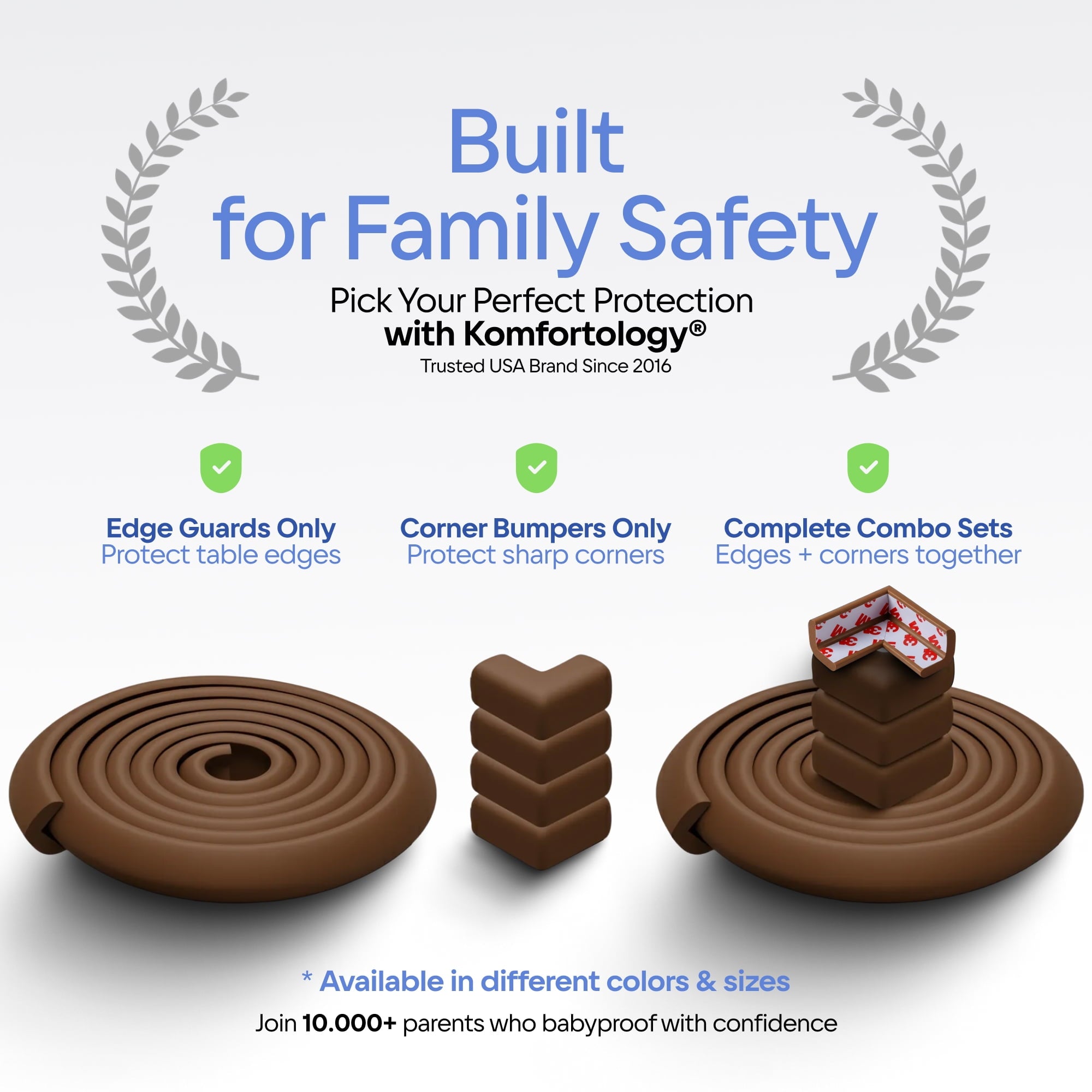 Komfortology Brown Foam Furniture Edge and Corner Guard Set, 16.2 ft