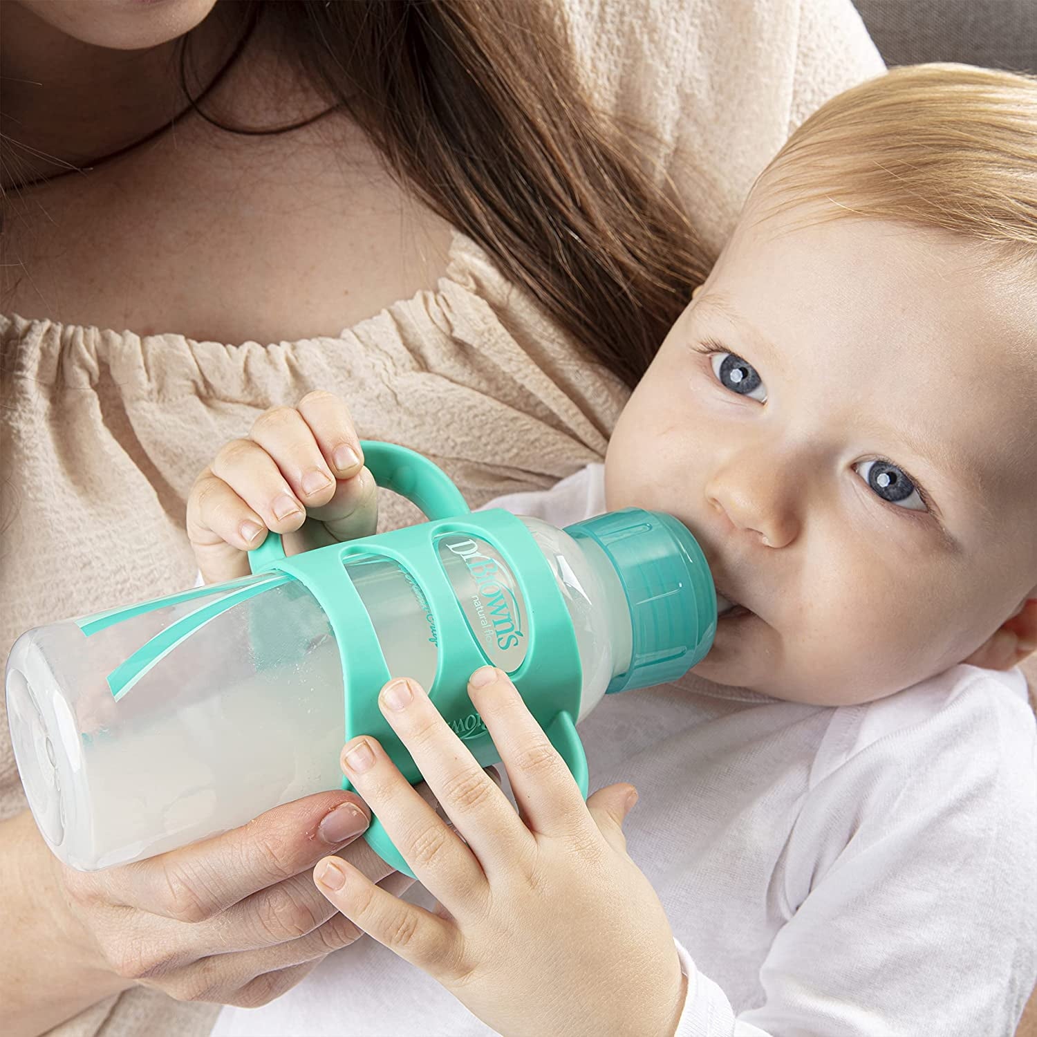 Dr. Brown's Natural Flow Anti-Colic Options+ Narrow Bottle to Sippy Gift Set with Soft Silicone Sippy Spout, Removable Silicone Handles, Travel Cap and Bottle Brush Bottle to Sippy Gift Set, Blue Bottle