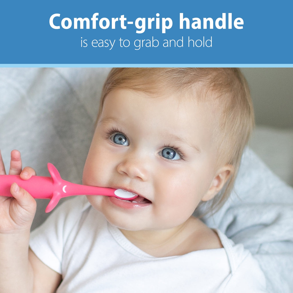 Dr. Brown's Infant to Toddler Training Toothbrush, Pink Elephant + Apple Pear Baby Toothpaste, 0-3Y