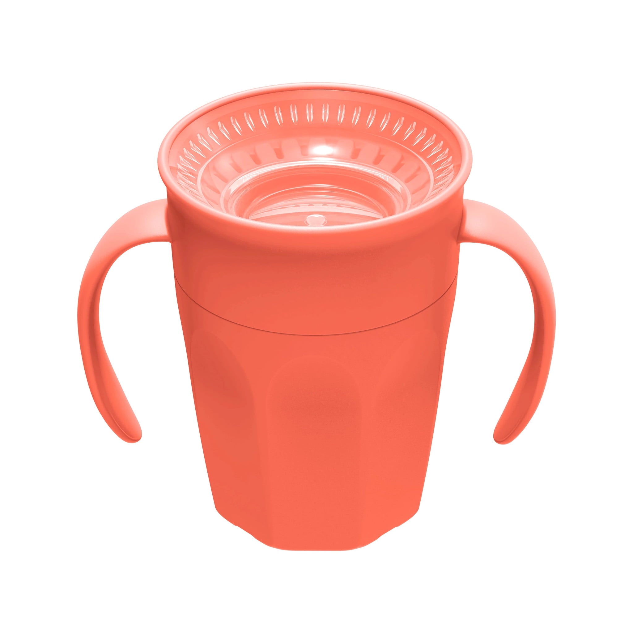 Dr. Brown's Milestones Cheers 360 Cup Spoutless Transition Cup with Handles for Easy Grip and Leak-Free Learning, Coral, 7 oz/200 mL, 6m+
