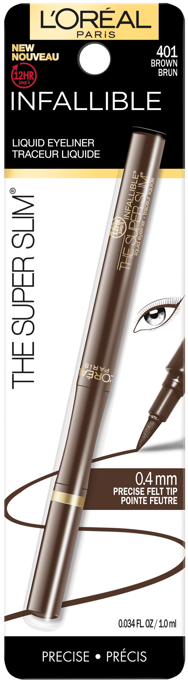 L'Oreal Paris Infallible Super Slim Eyeliner, Liquid, Long-Lasting, Brown, 0.4mm Fine Tip