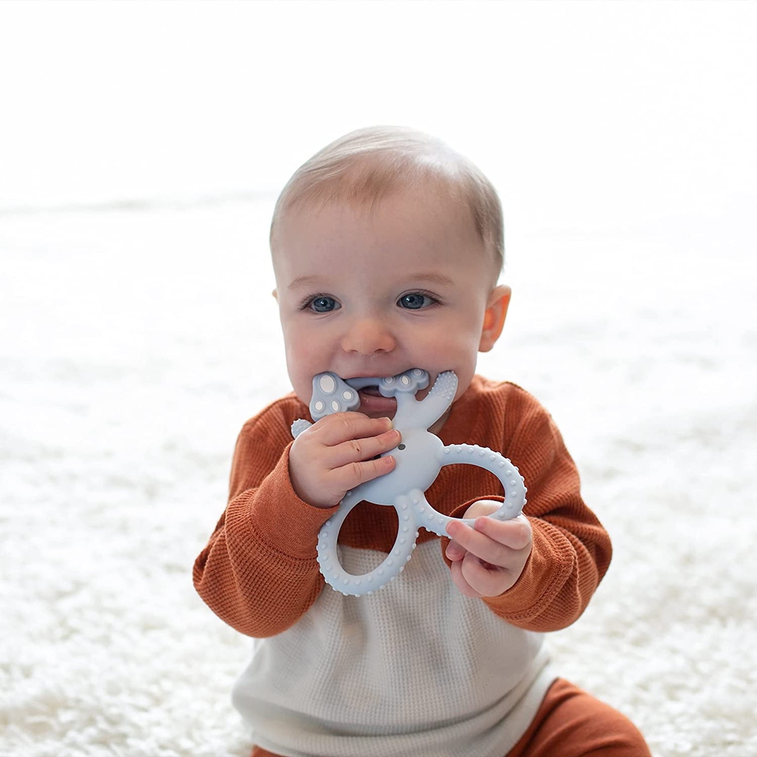 Dr. Brown's Flexees Baby Teether, Blue Bunny, 100% Silicone, Infant-Toddler, 1-Pack