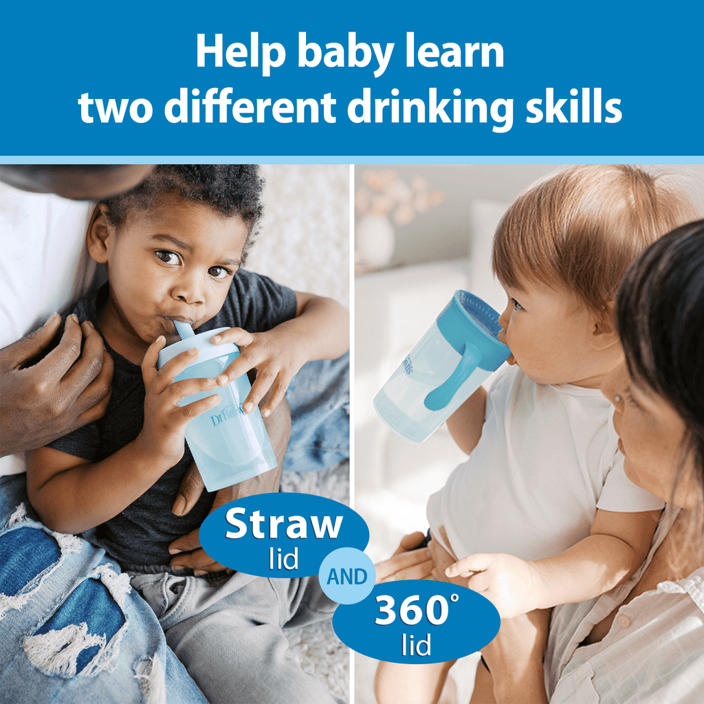 Dr. Brown's Milestones Straw-to-360 Convertible Toddler Cup Set, Ocean Blue, 10 oz, 9m+, 1 Pack