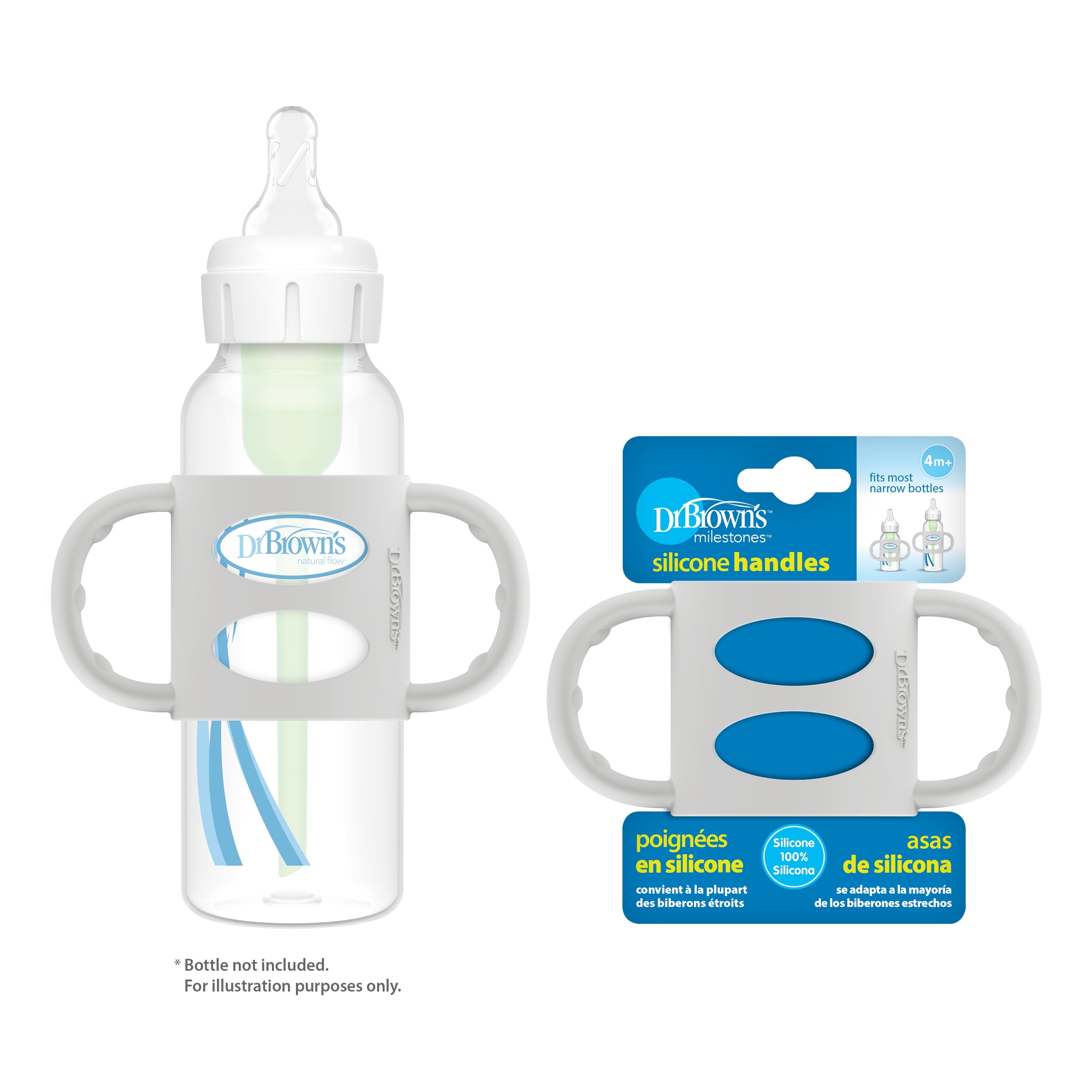 Dr. Brown's Milestones 100% Silicone Narrow Baby Bottle Handle Removable Easy-Grip, Gray 4m+, 1 Pack