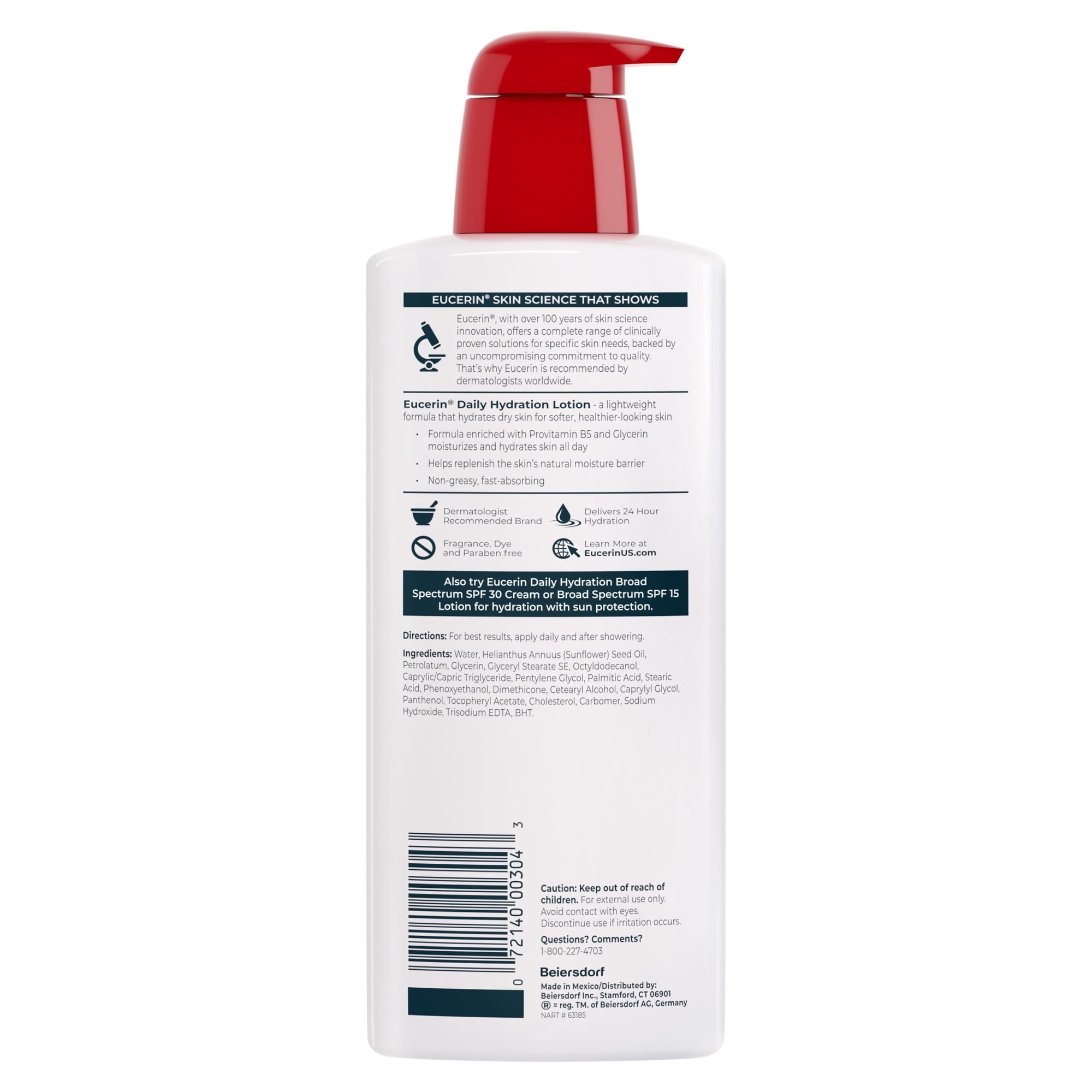 (2 pack) Eucerin Daily Hydration Body Lotion, Unscented Body Lotion, 16.9 fl oz Pump Bottle
