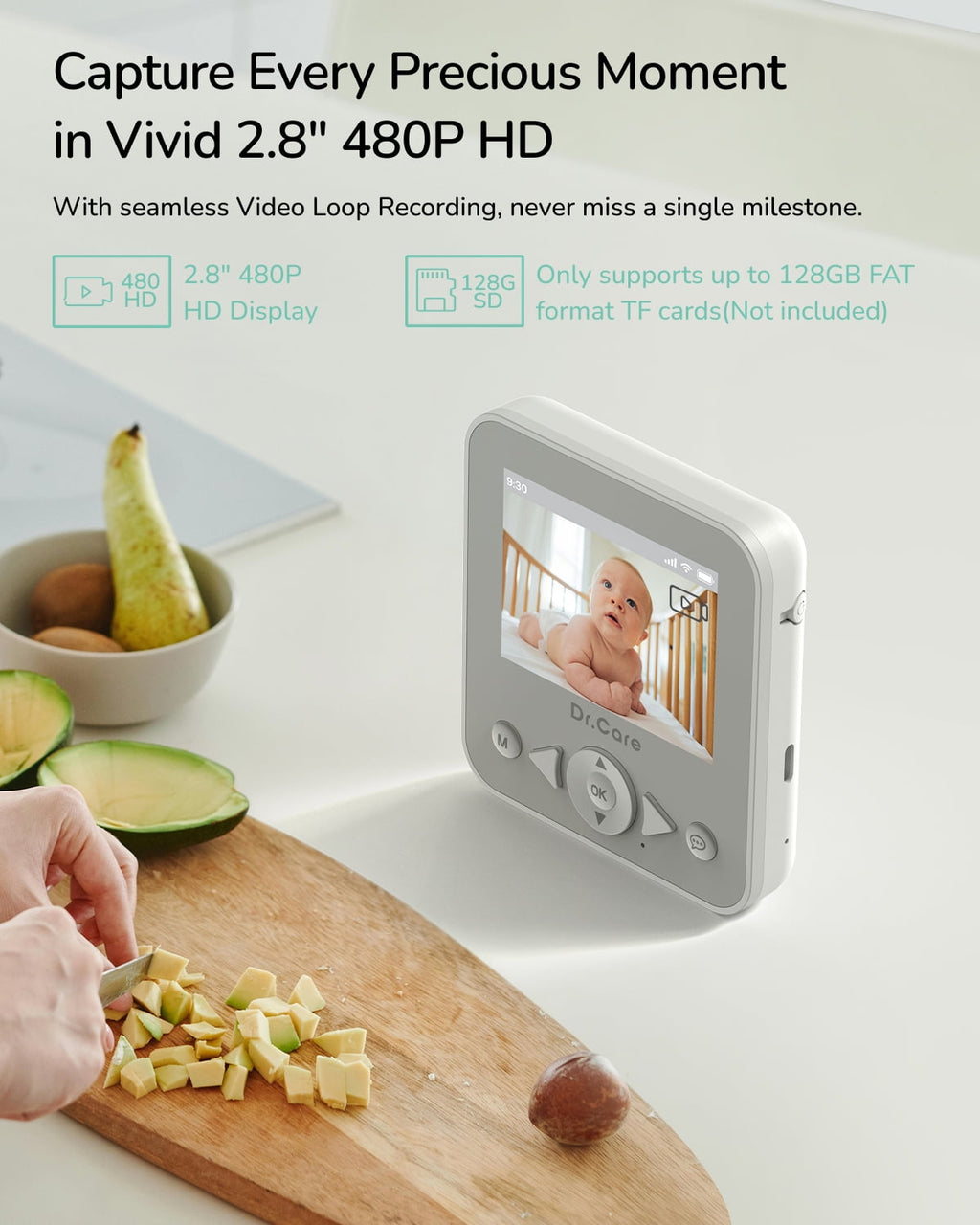 Dr.Care 2.8" Video Baby Monitor with Camera and Audio, Night Vision, Real Time, VOX Mode, Temperature Sensor