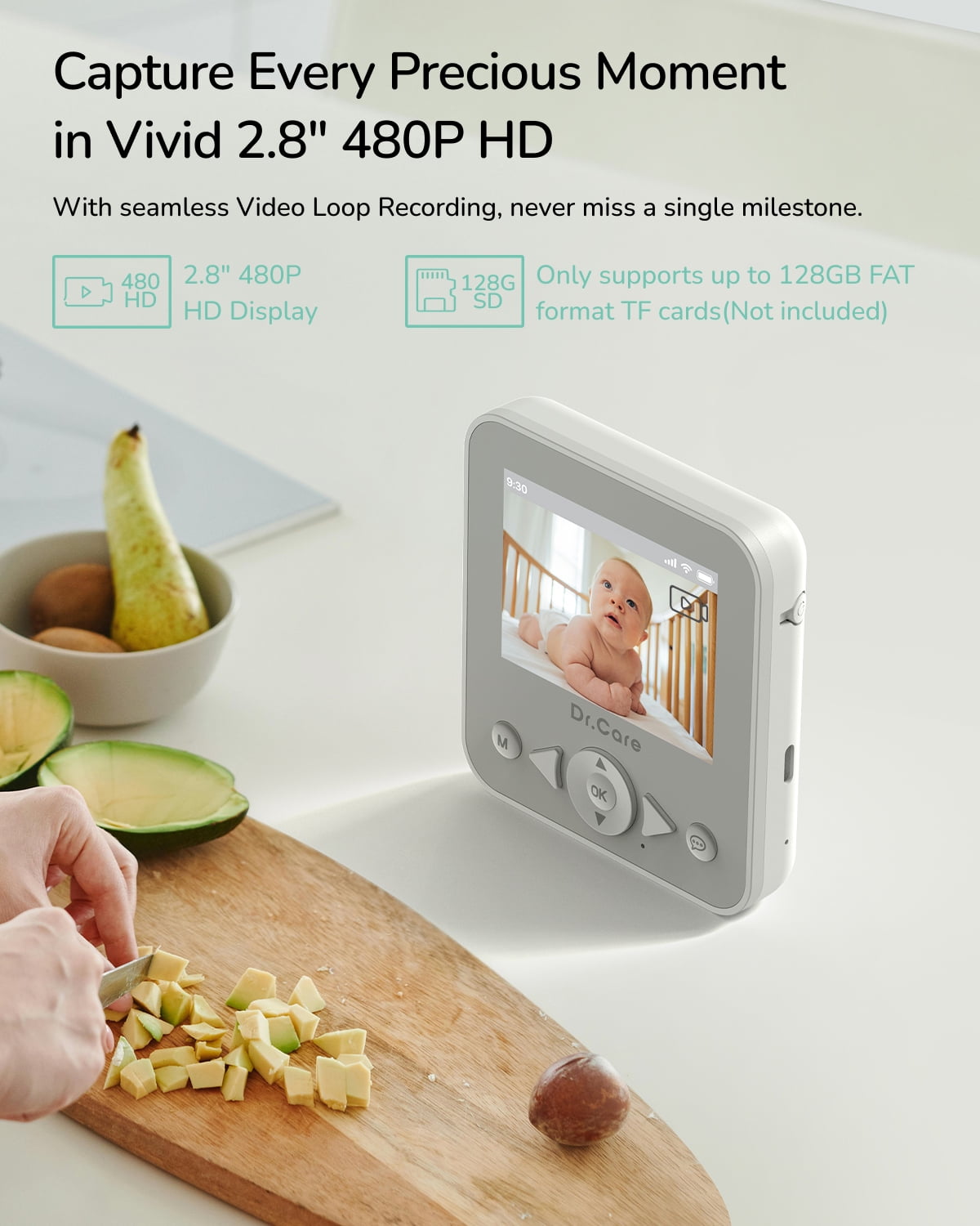 Dr.Care 2.8" Video Baby Monitor with Camera and Audio, Night Vision, Real Time, VOX Mode, Temperature Sensor