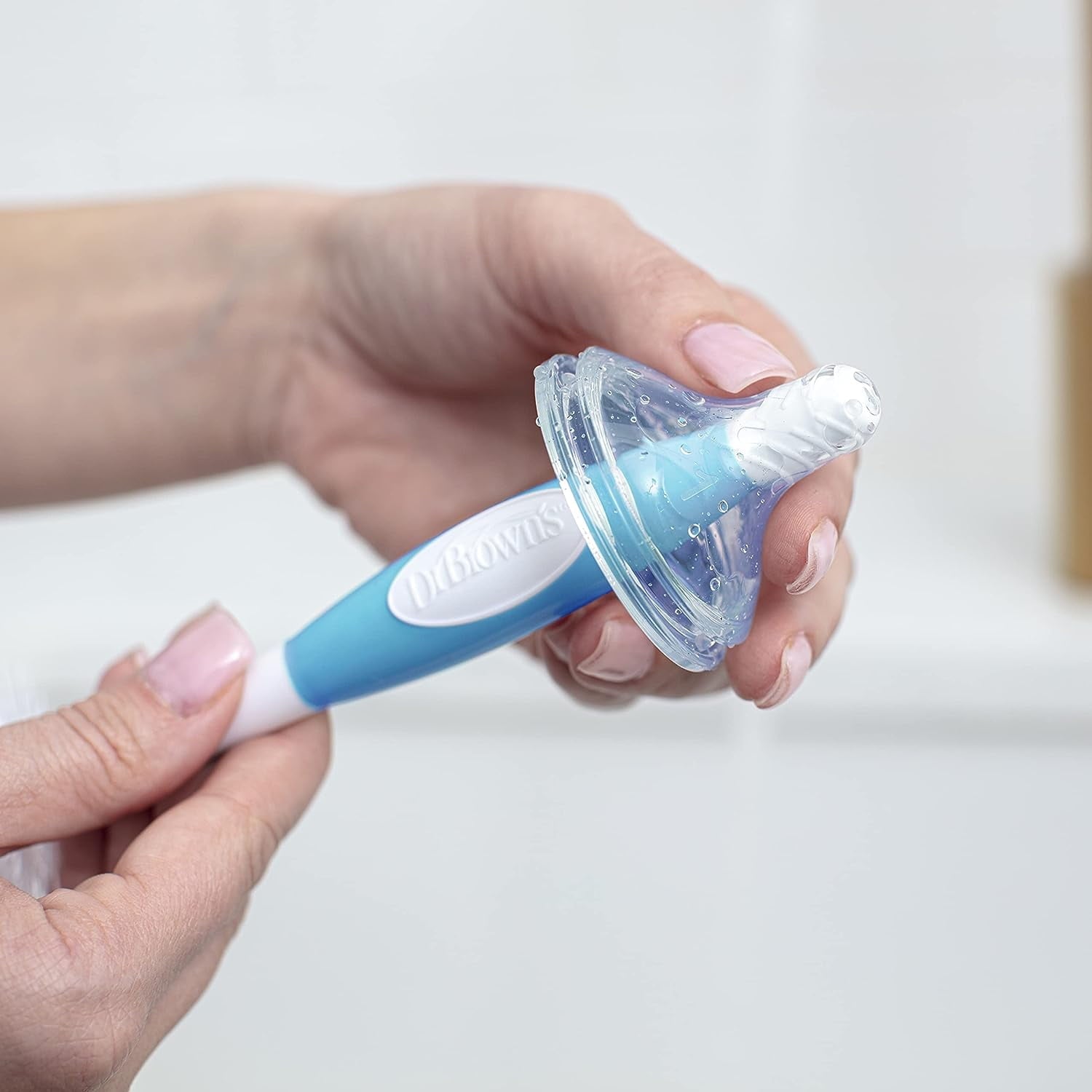 Dr. Brown's Baby Bottle Brush with Suction Cup Stand, Sponge, Scrubber & Nipple Cleaner Blue, 3 Pack