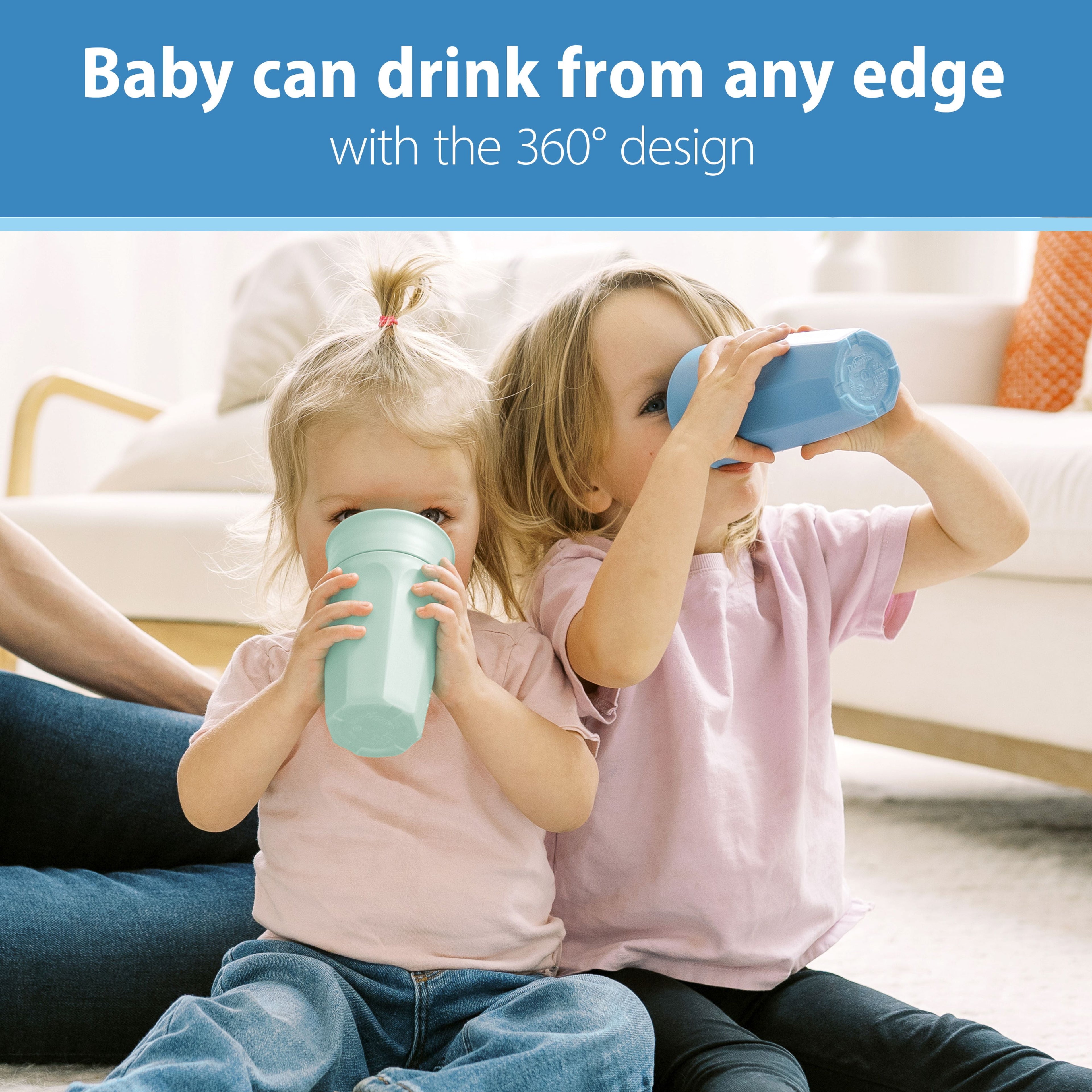 Dr. Brown's Milestones Cheers 360 Training Cup for Toddler/Baby, Leak-Free, Blue/Aqua, 10 oz, 9m+, 2-Pack